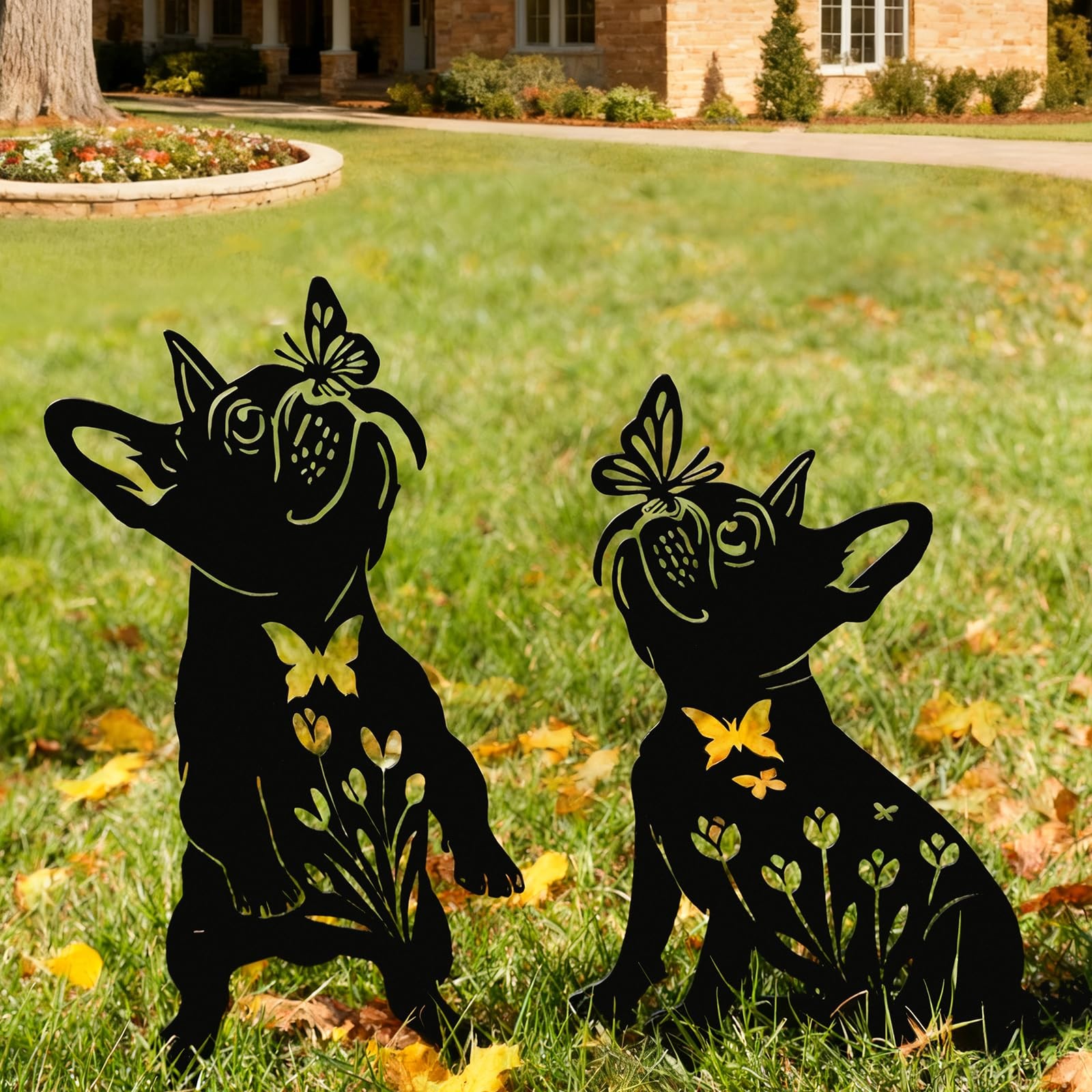 Metal Pug Garden Decor 14″ Yard Art Stakes 2 Pack for Outdoor Spaces
