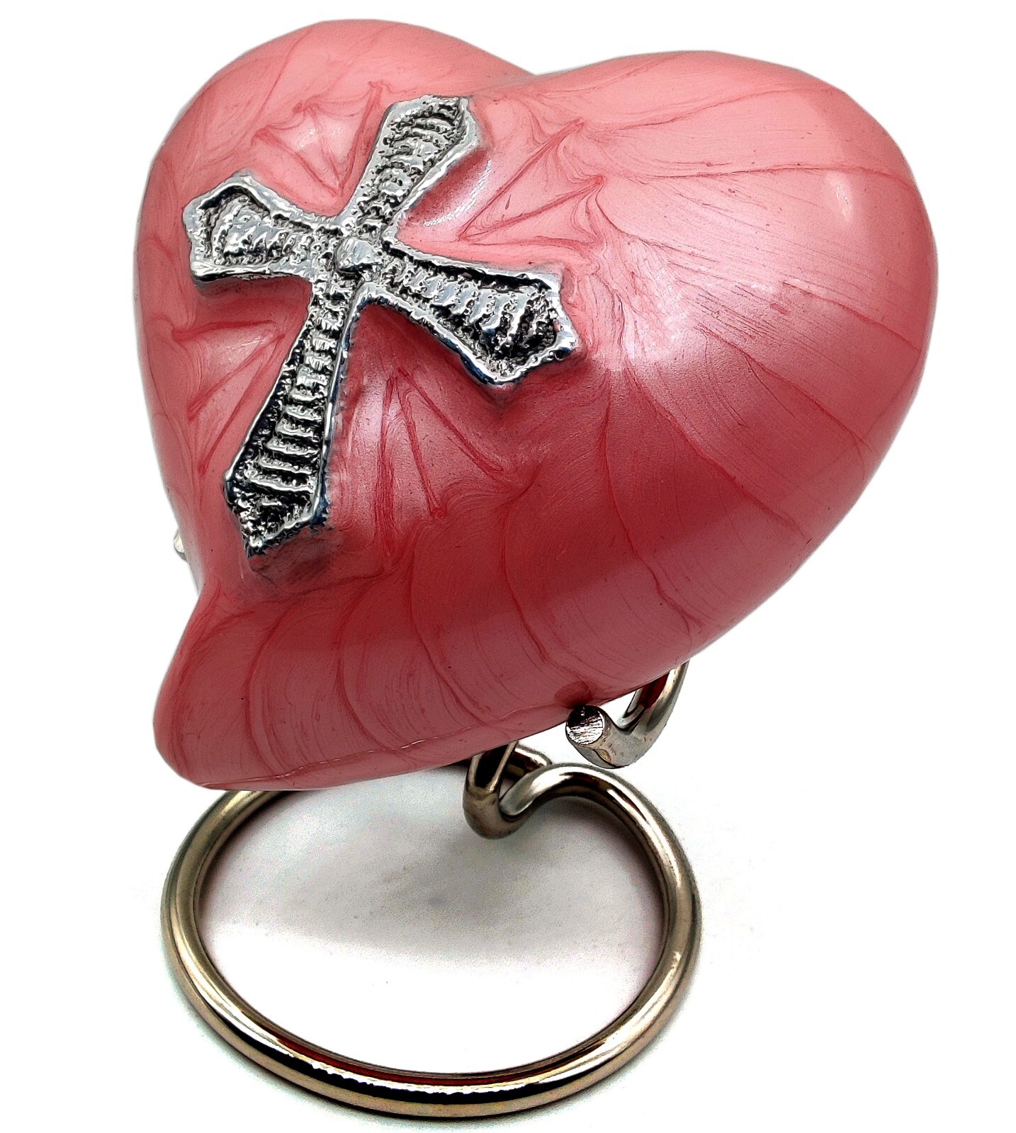 PINK Decorative Religious Cross HeartUrns for Women  Men Handcrafted Keepsake