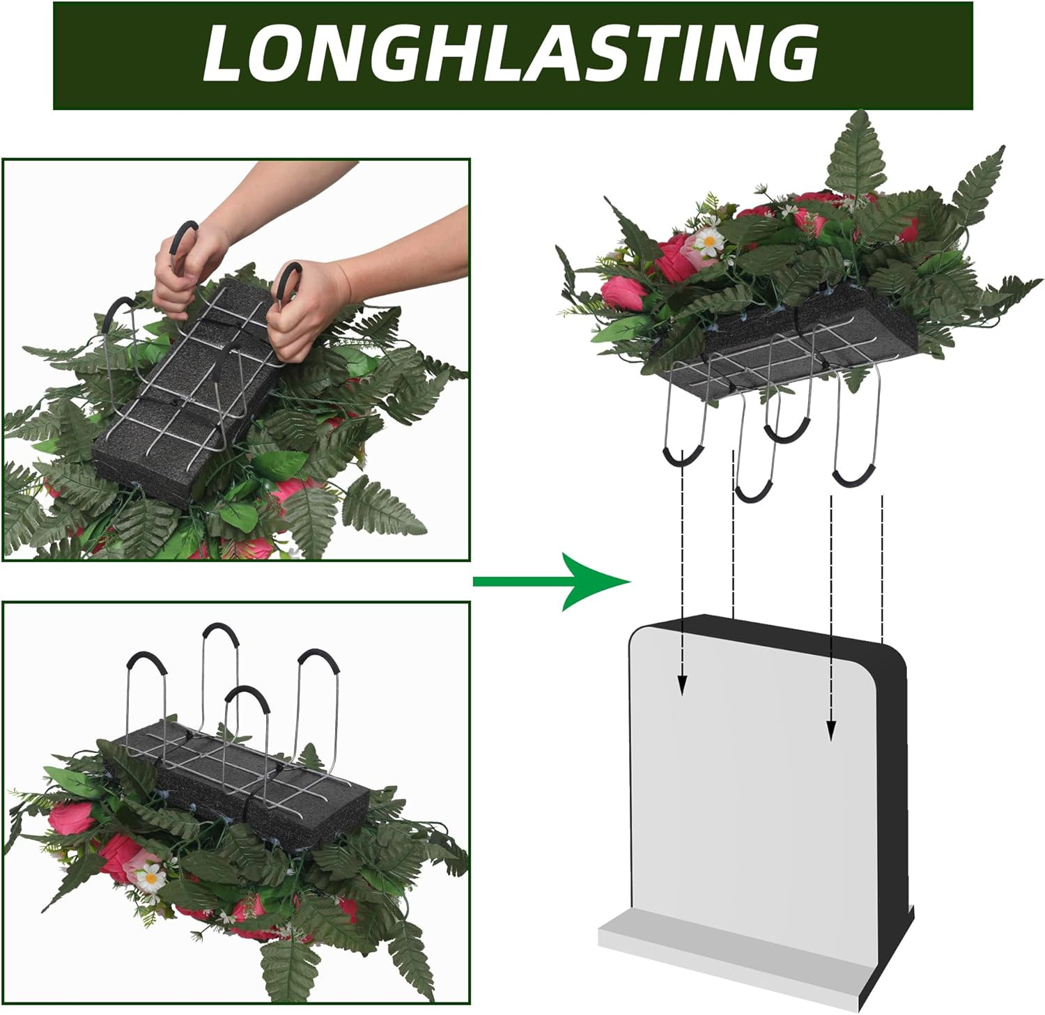 Headstone Flower Saddle,Large Artificial Cemetery Flowers for Grave Artificial R