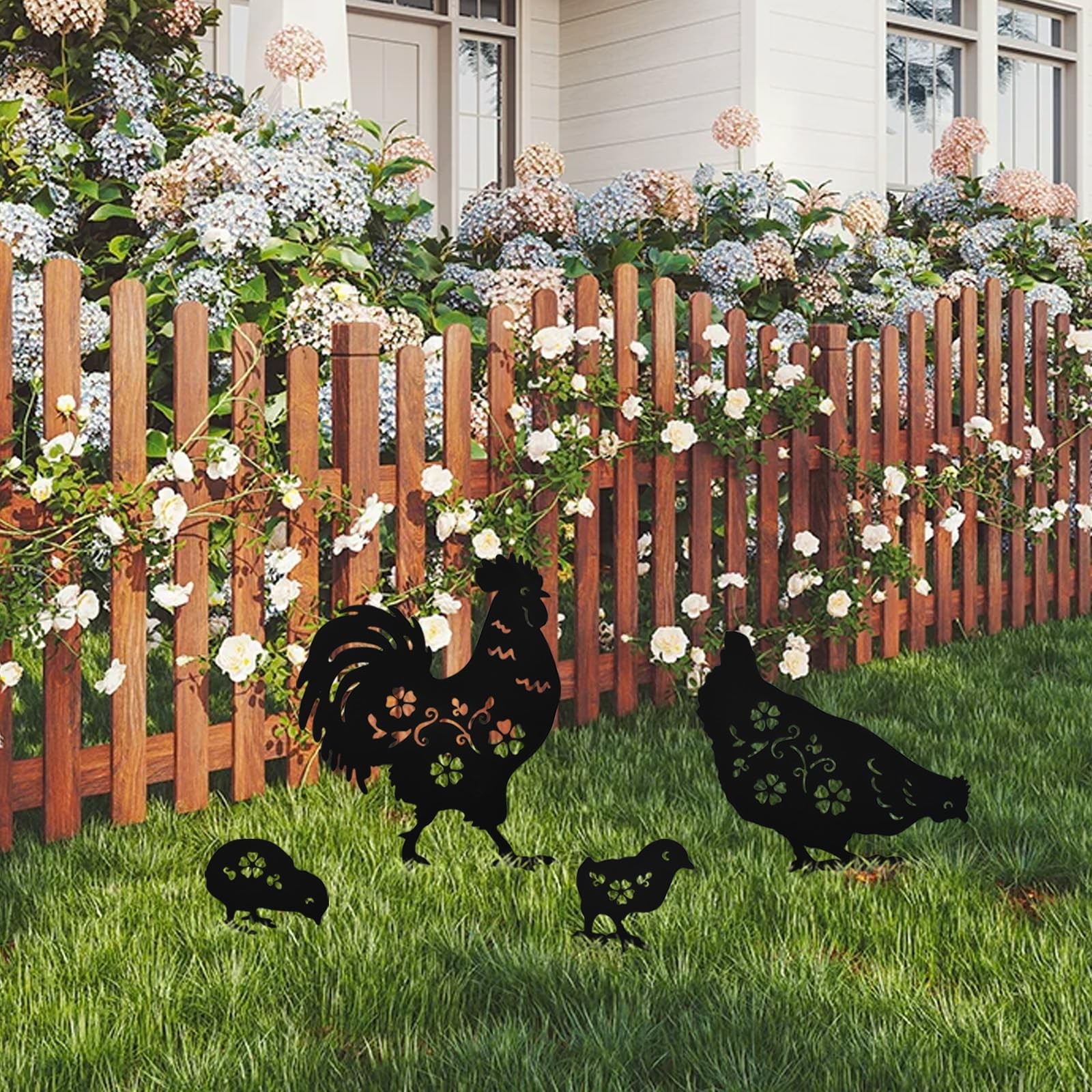 4 Pack Chicken Metal Decorative Garden Stakes, Chicken Decor Gifts for Men, B…