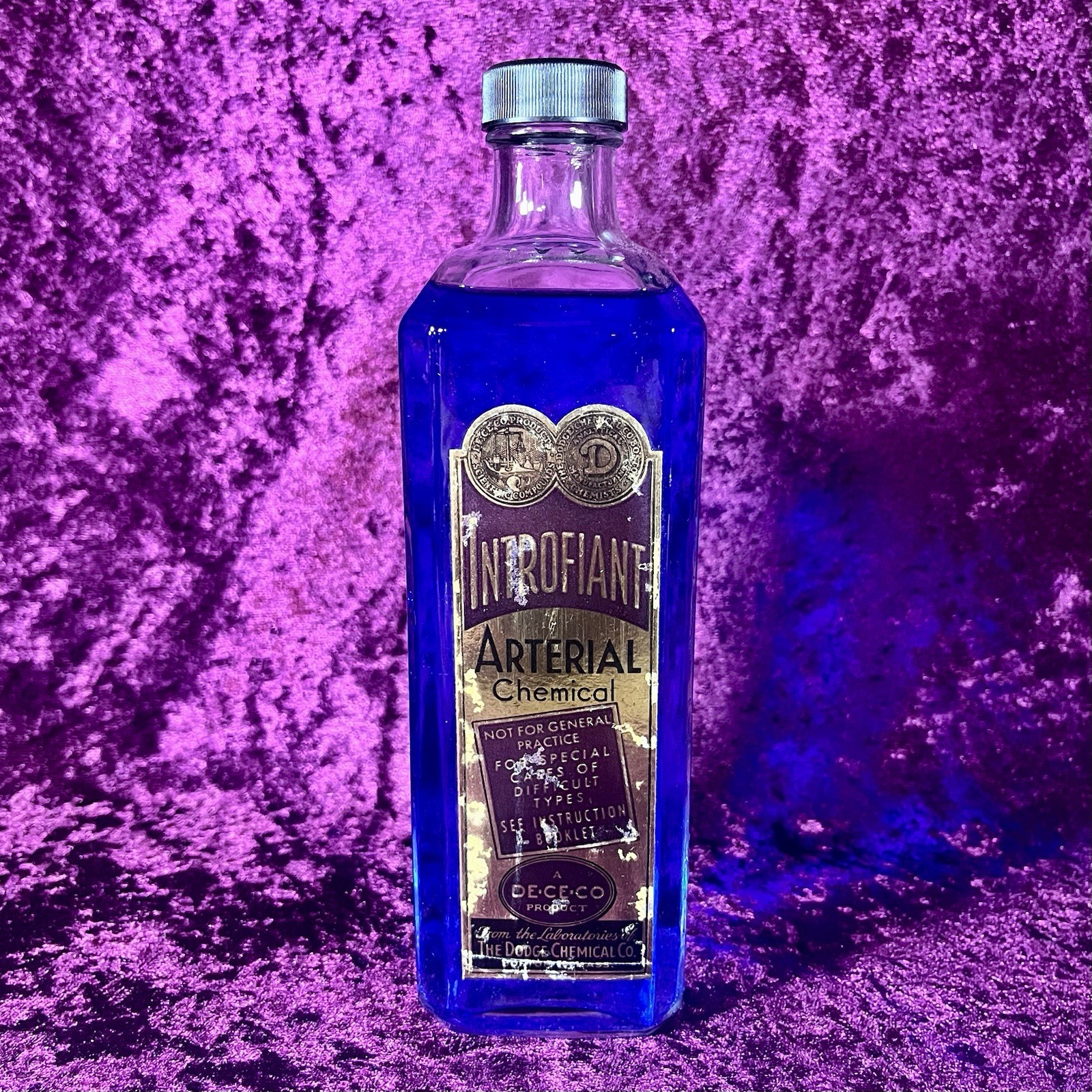 Dodge Introfiant Embalming Fluid Glass Bottle FULL Vintage Mortuary Funeral