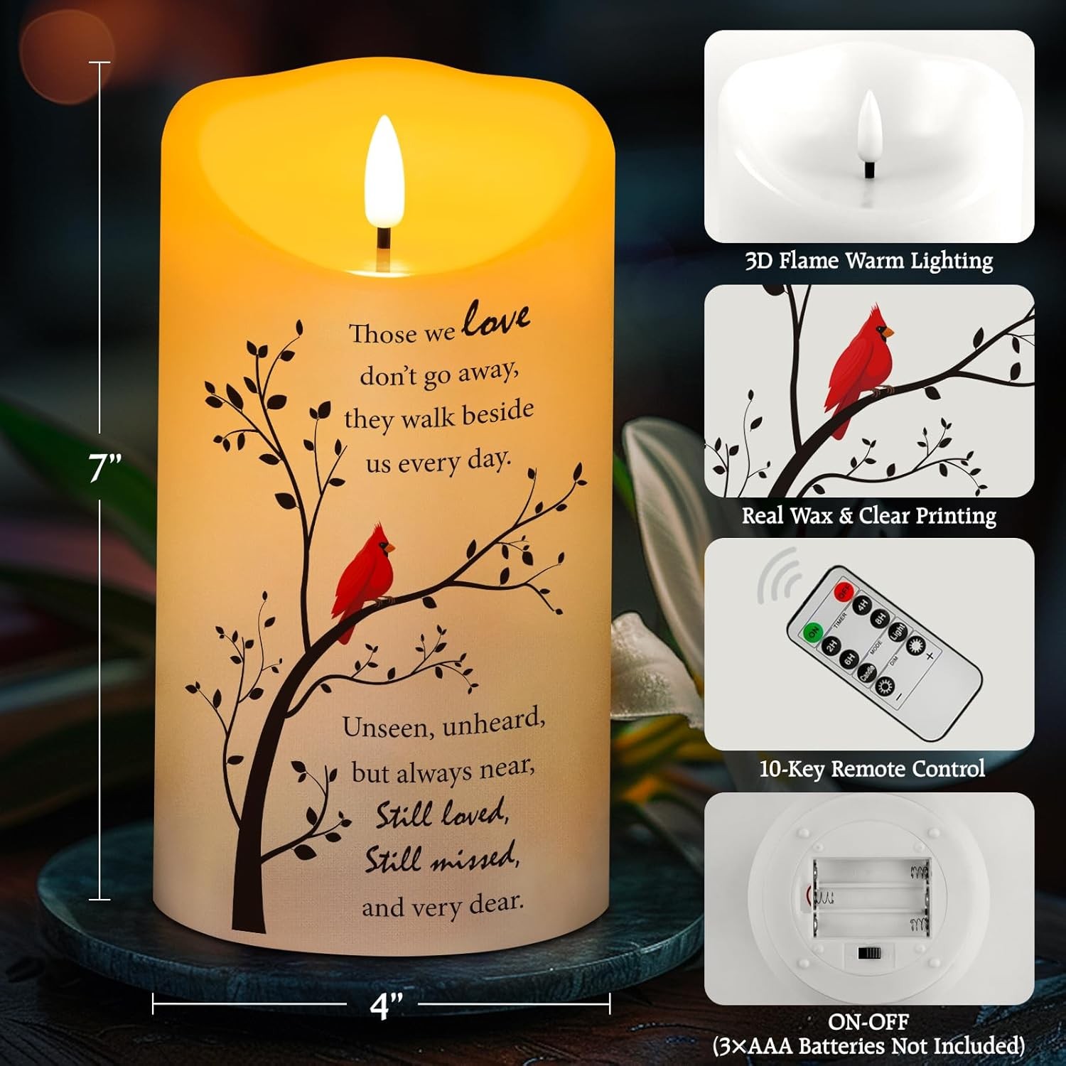 Real Wax LED Light with Remote Sympathy Gifts for Loss of Loved One 4″ x 7″
