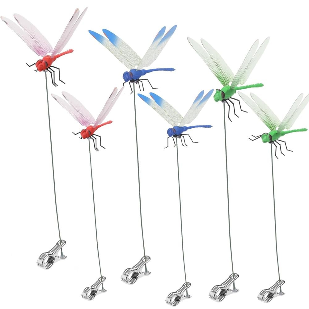 6 Pack Dragonfly Clip,3D Dragonfly Garden Stakes Decor,Fly Deterrent,Dragonfl…