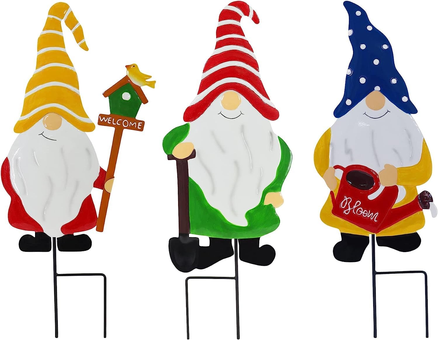 Garden Gnomes Decorative Stakes, 3-Piece Metal Silhouette Elf Decor