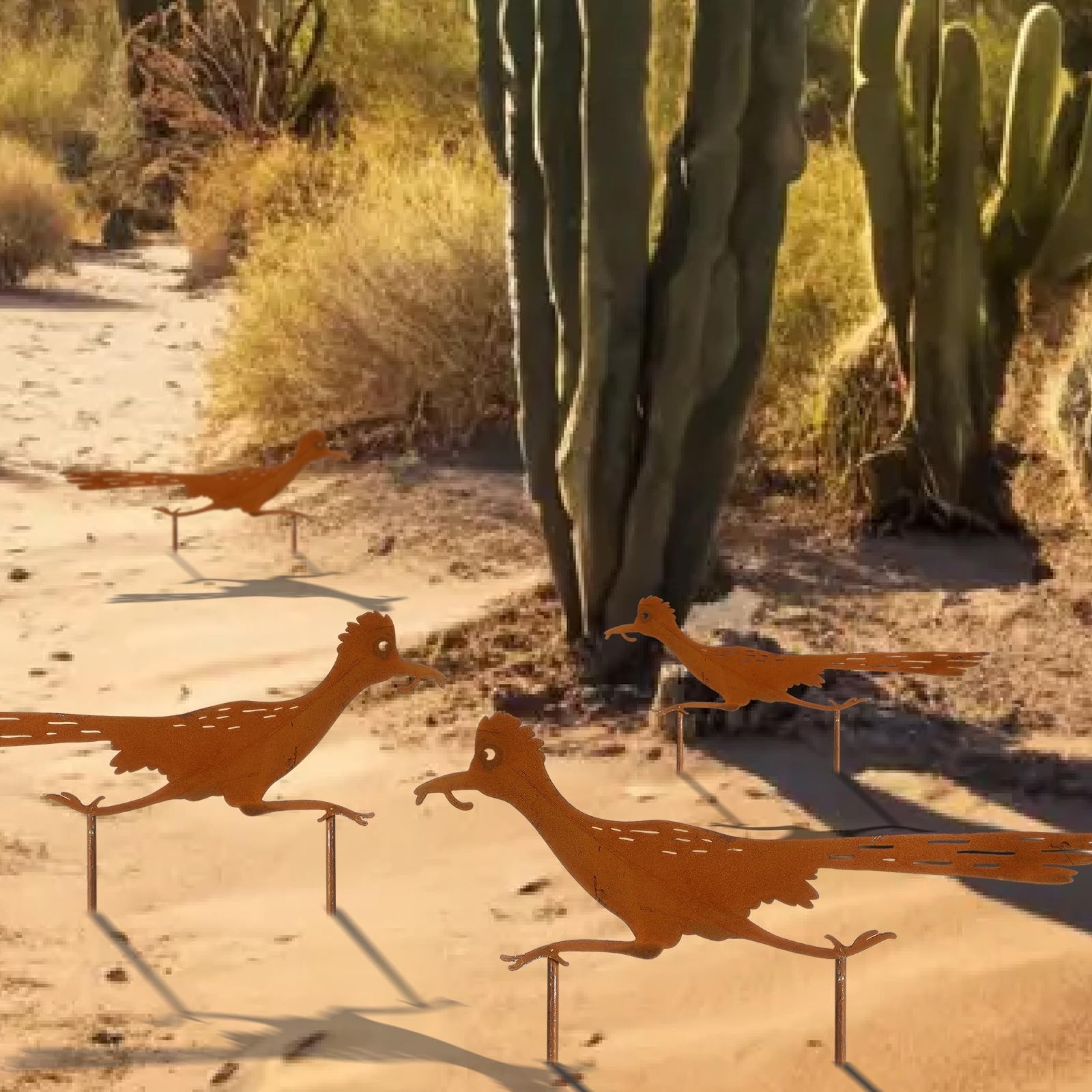 4 Pcs Metal Roadrunner Yard Art Southwest Decor Roadrunner Rusty Paint Garden…