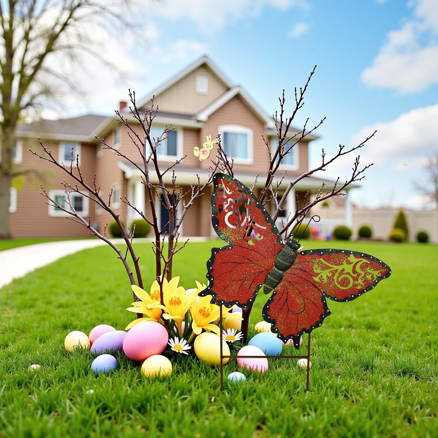 18.5″ H Butterfly Decorative Garden Stake Outdoor Spring Decoration Metal Yar…