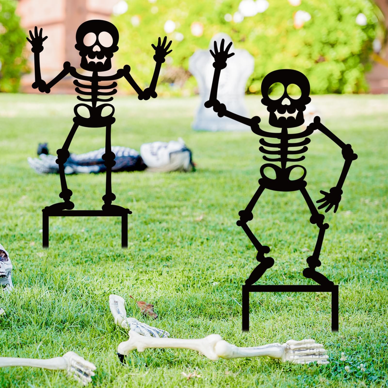 3Pcs Halloween Decoration Outdoor Metal Yard Stakes 45″ Tall Dancing Skeleton…