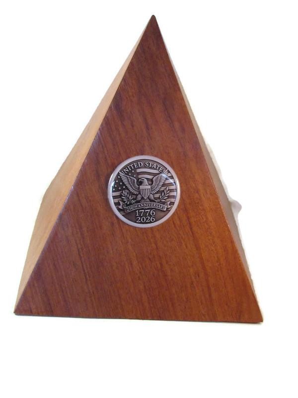 250th ANNIVERSARY epoxy logo wood PYRAMID urn 80 cu.in. pet/part ashes