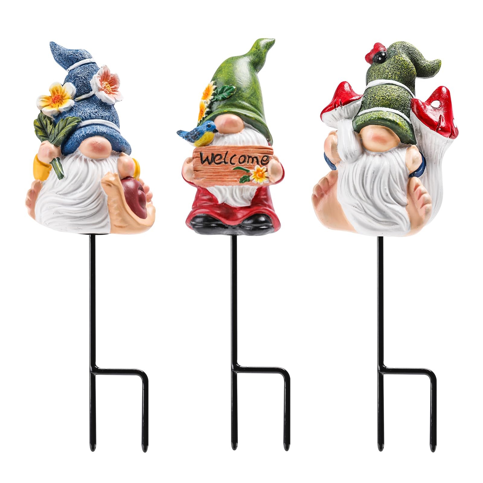 3Inch Garden Gnome Stakes 3 Pack Indoor/Outdoor Plant Decorations