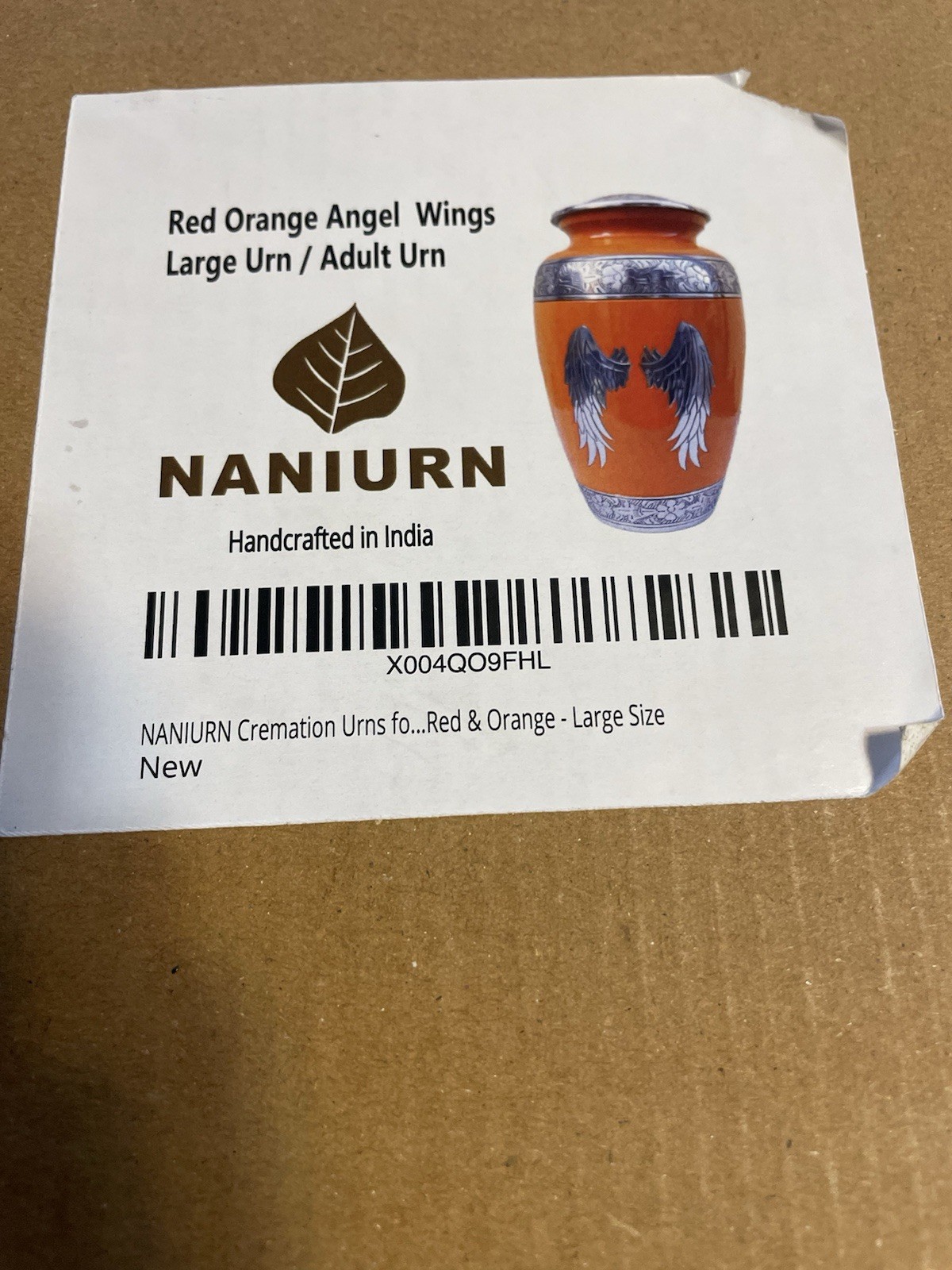 Naniurn Adult Urn Red Orange Angel Wings New In Box