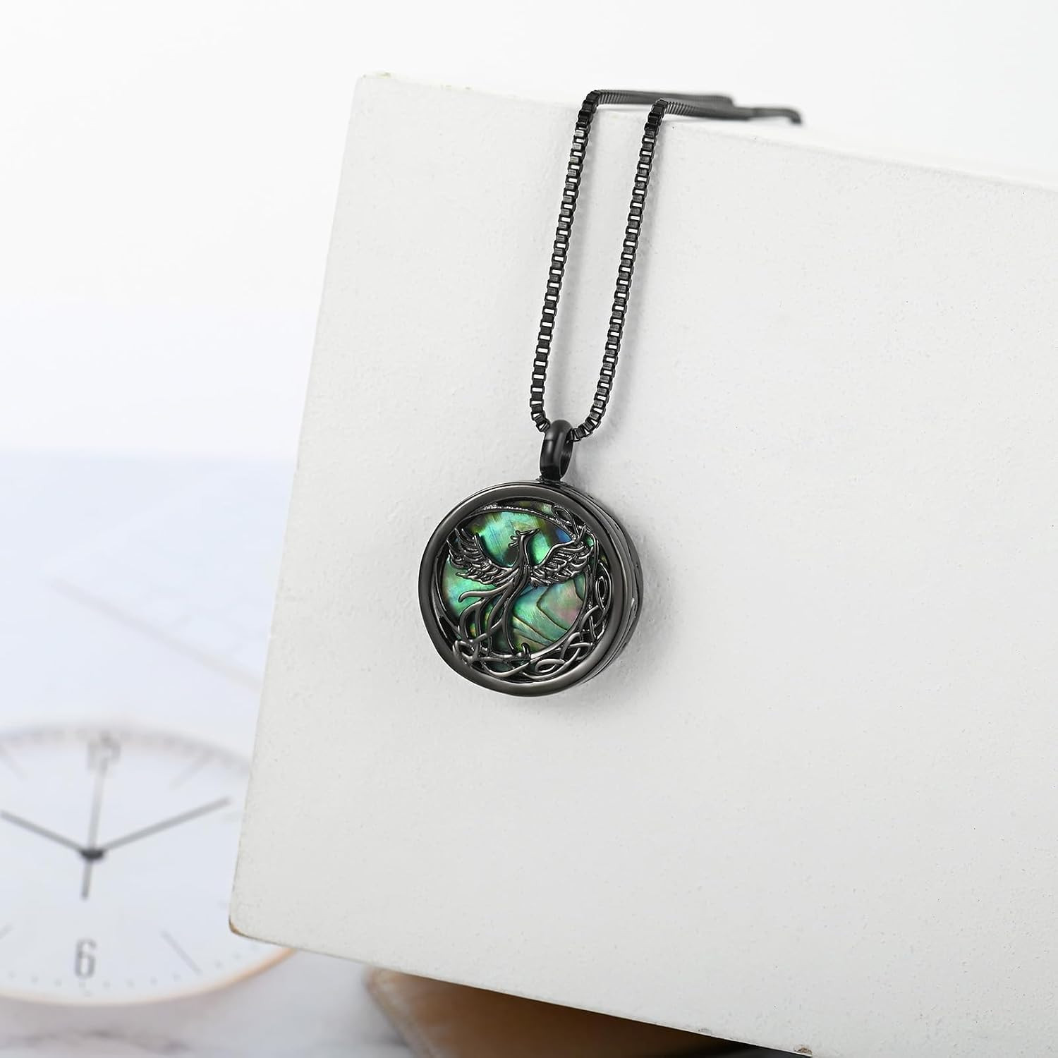 Phoenix Cremation Jewelry for Ashes Abalone Shell Urn Necklace for Women Men Ash