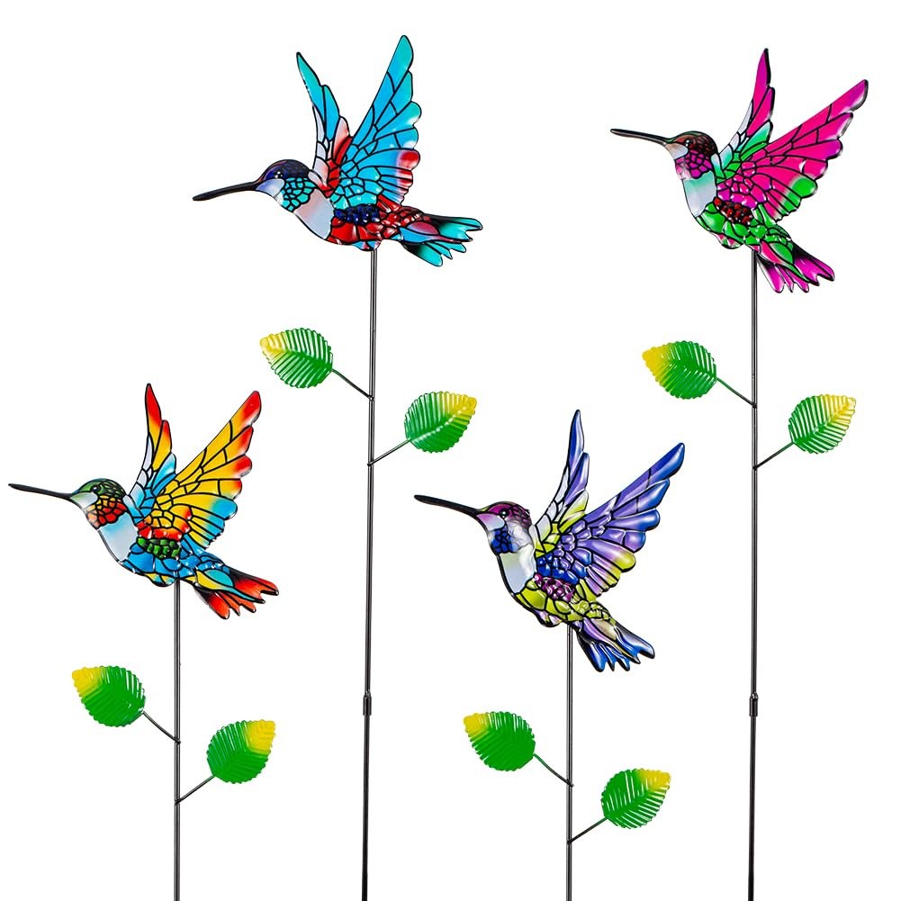 Hummingbird Garden Stakes 4 Pack Metal Yard Art for Outdoor Decor
