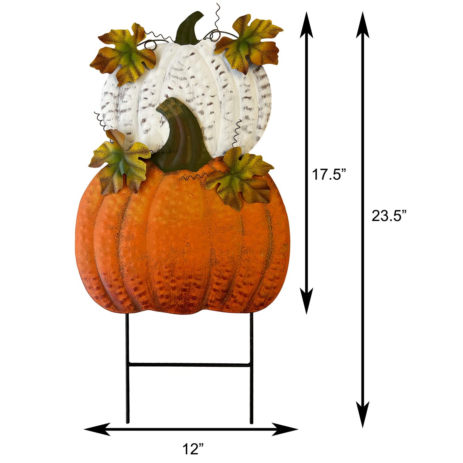 Set of 2 Rustic Metal Stacked Pumpkin Garden Stake Indoor Outdoor Welcome Dec…