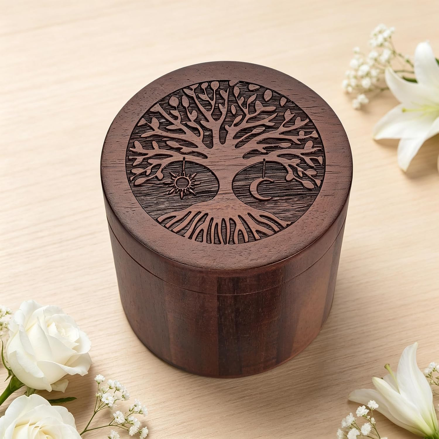 Small Urns for Human Ashes, 3.94Inch Memorial Wooden Box, Acacia Wood Cremation