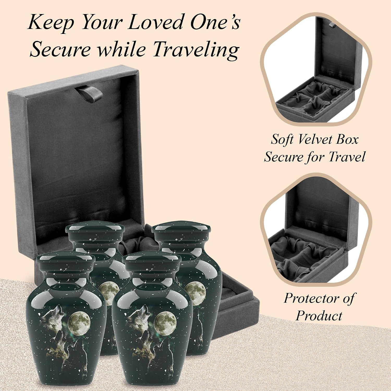 Forever URNS Mini Cremation Funeral Urn with Classic 3 Wolfes Pictured Theme for