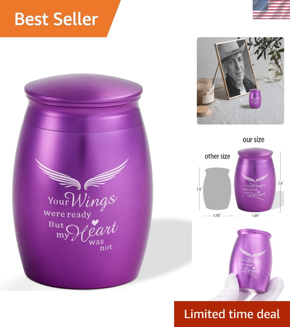 Durable 2.67 Inches Purple Angel Wing Keepsake Urn for Cherished Memories