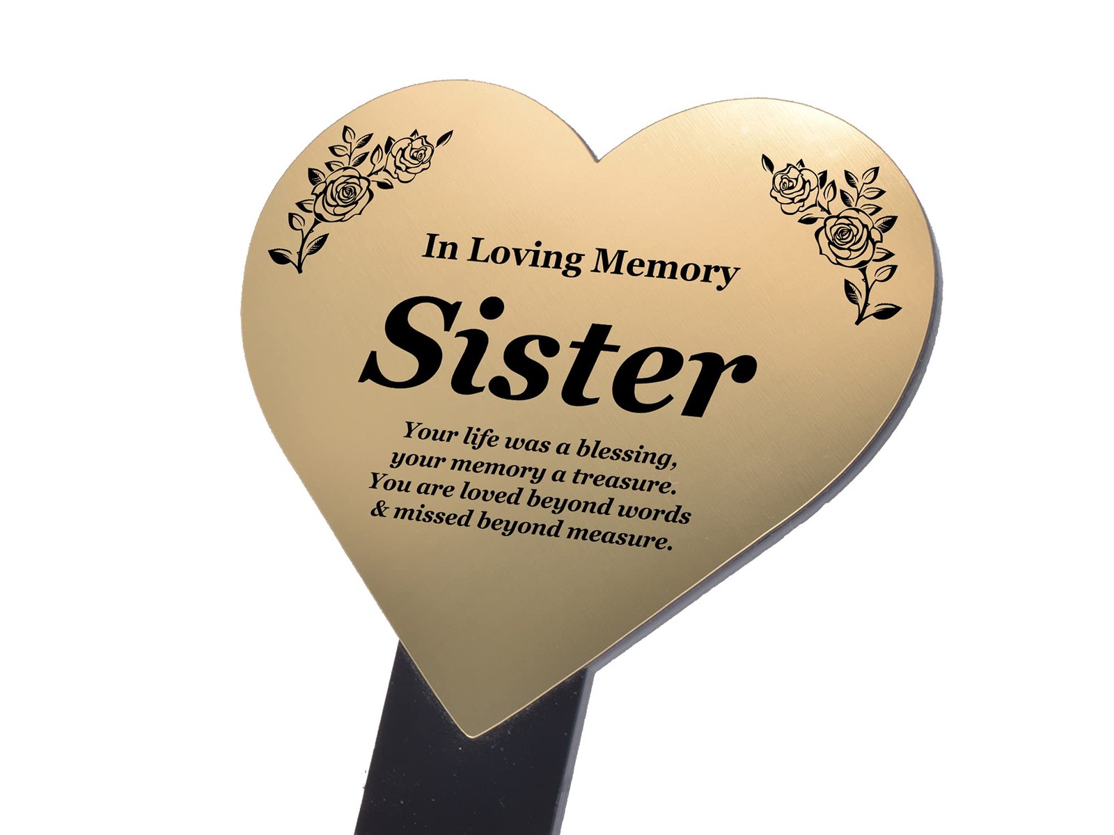 Sister Heart Shaped Memorial – Gold Plaque Mounted onto a Black Stake