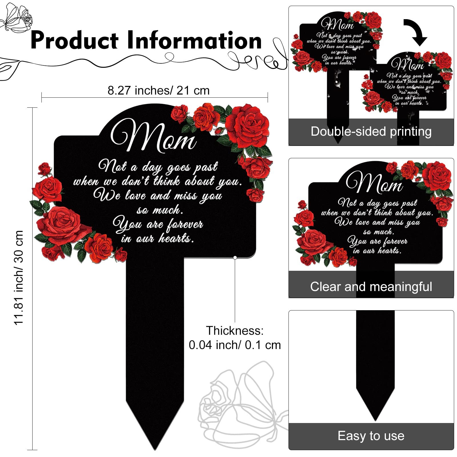 Memorial Stakes Grave Cemetery Decorations Metal Grave Plaque Markers Mom Pla…