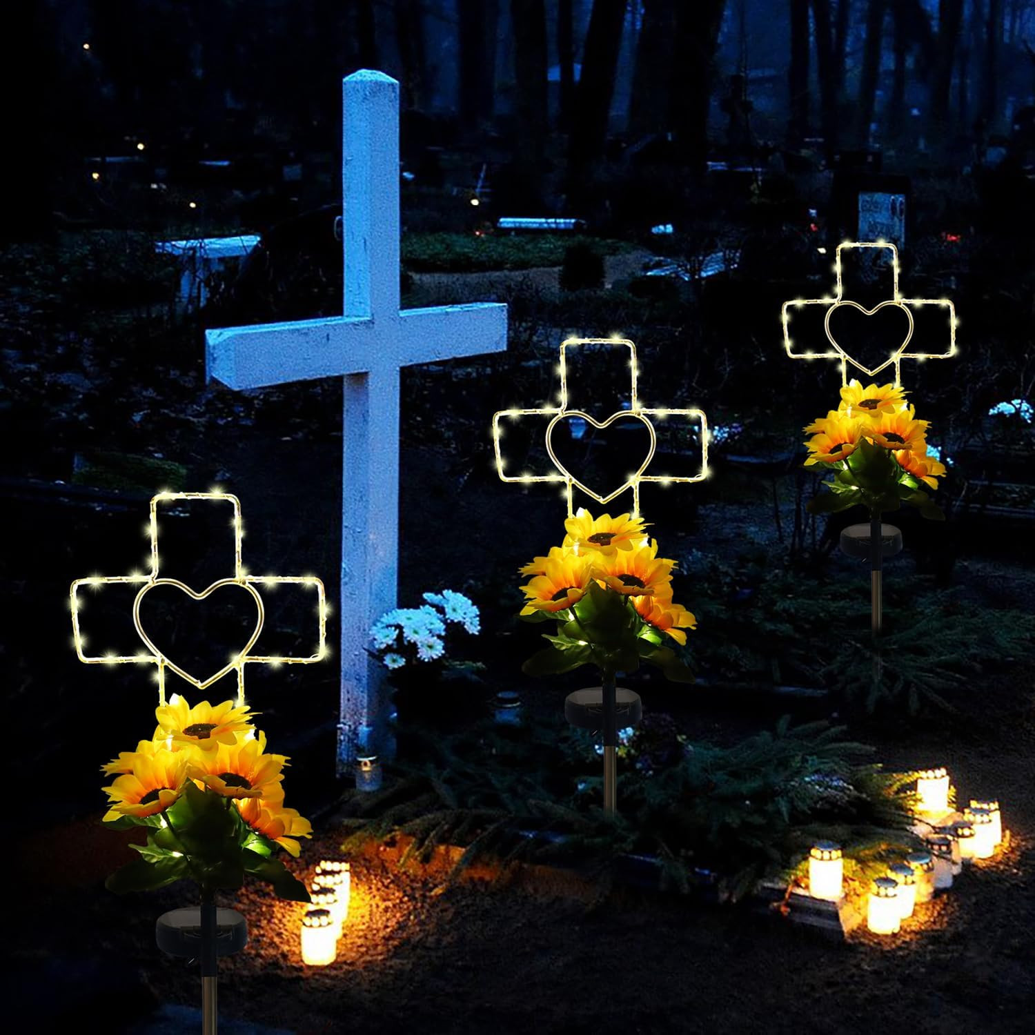 Solar Cross Cemetery Decorations for Grave, Memorial Sympathy Gift