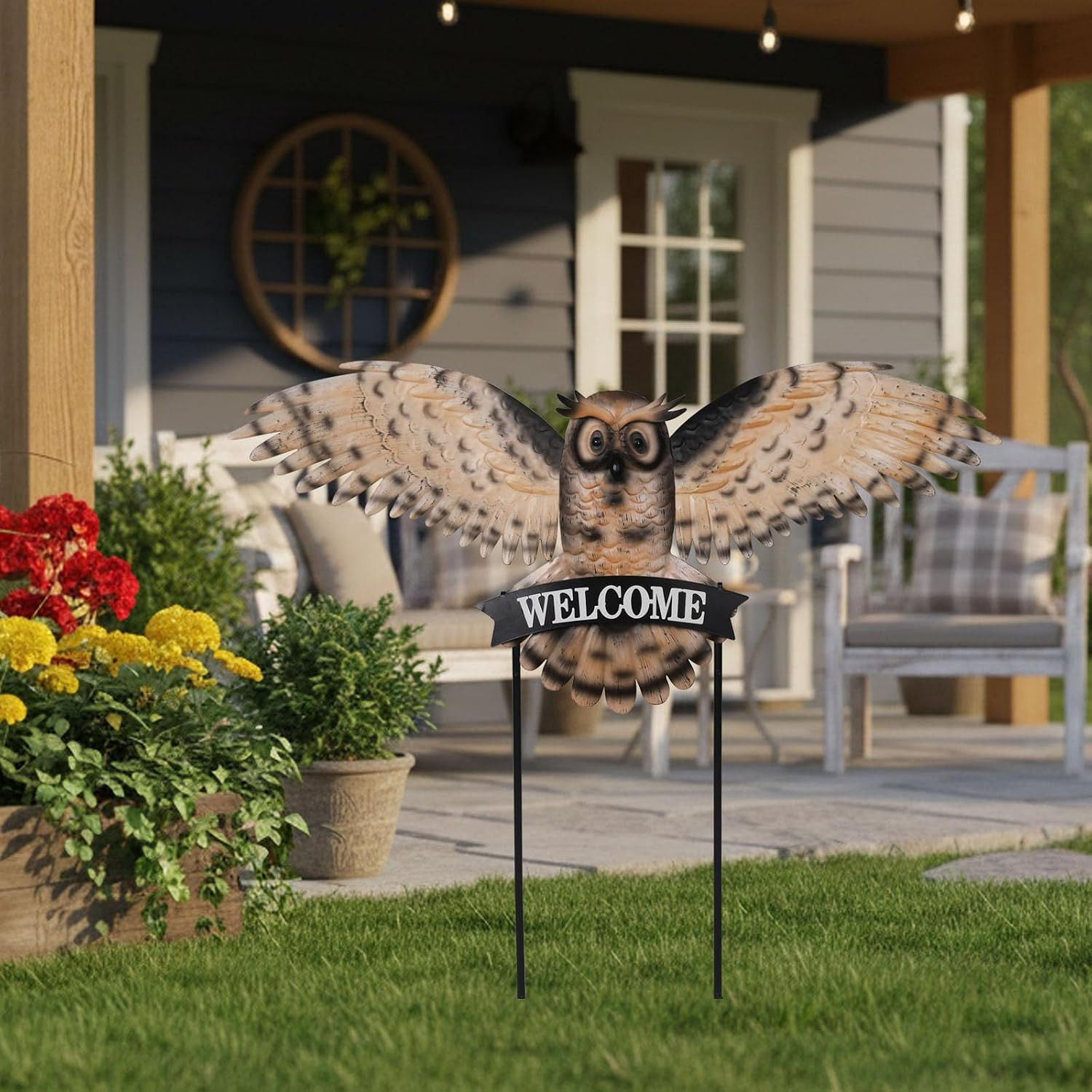 Decorative Garden Stakes Large Vintage Owl with Welcome Sign for Front Door 37.2