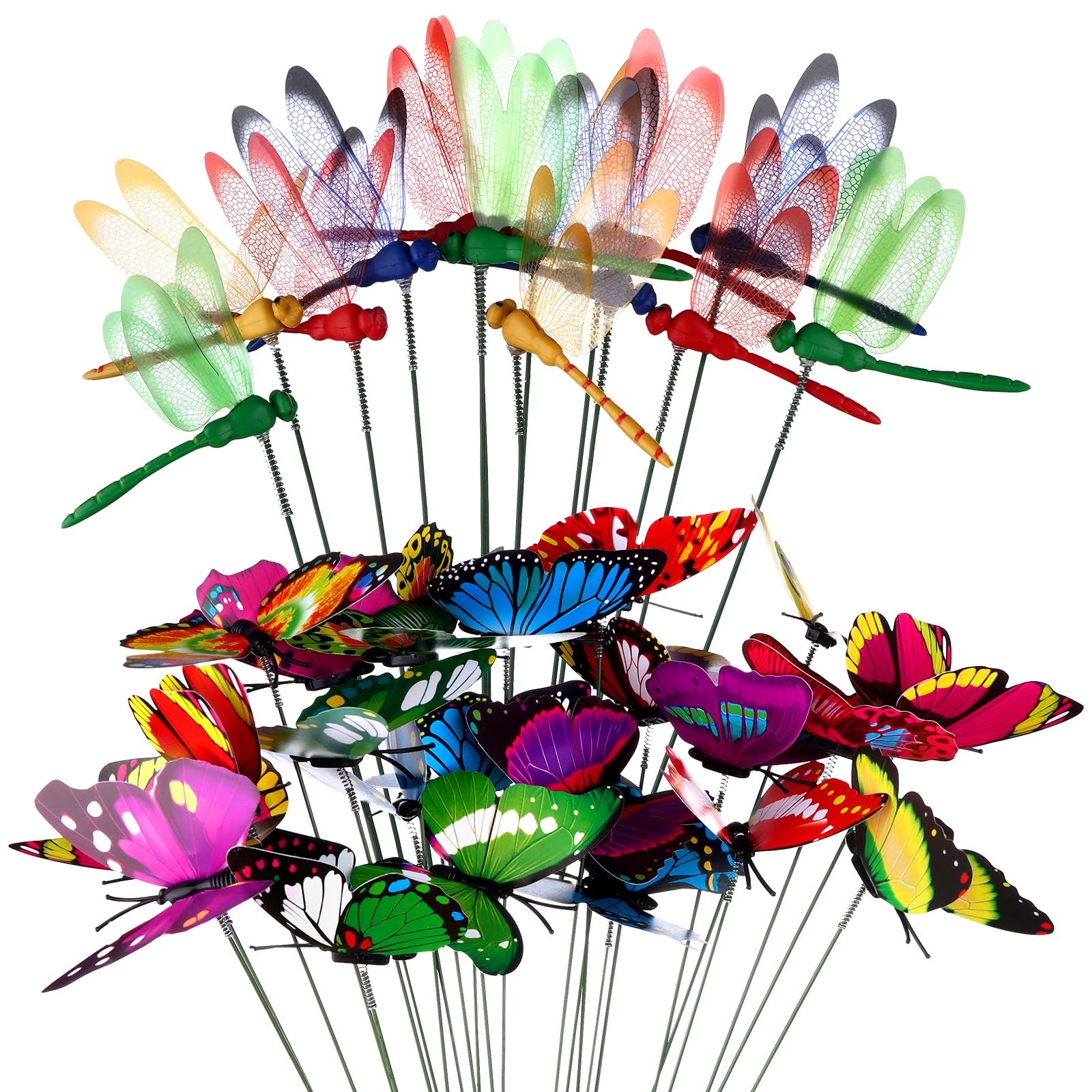 3D Dragonfly Butterfly Garden Decor 48 Colorful Yard Art Stakes