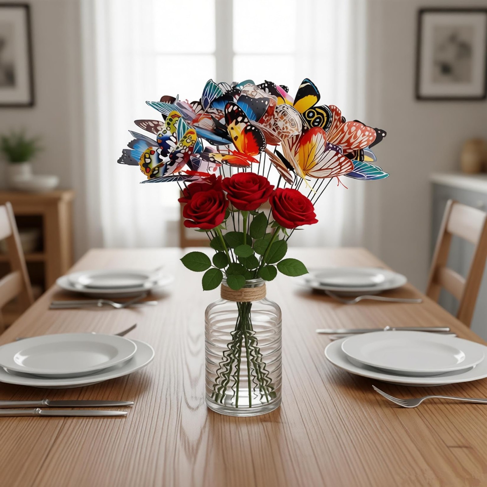 Double-Layer Butterfly Garden Posts, 30pcs Colorful Butterfly Decorations for…