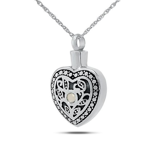 Celestial Heart April w/ Clear Zirconia Stainless Pendant/Necklace Cremation Urn
