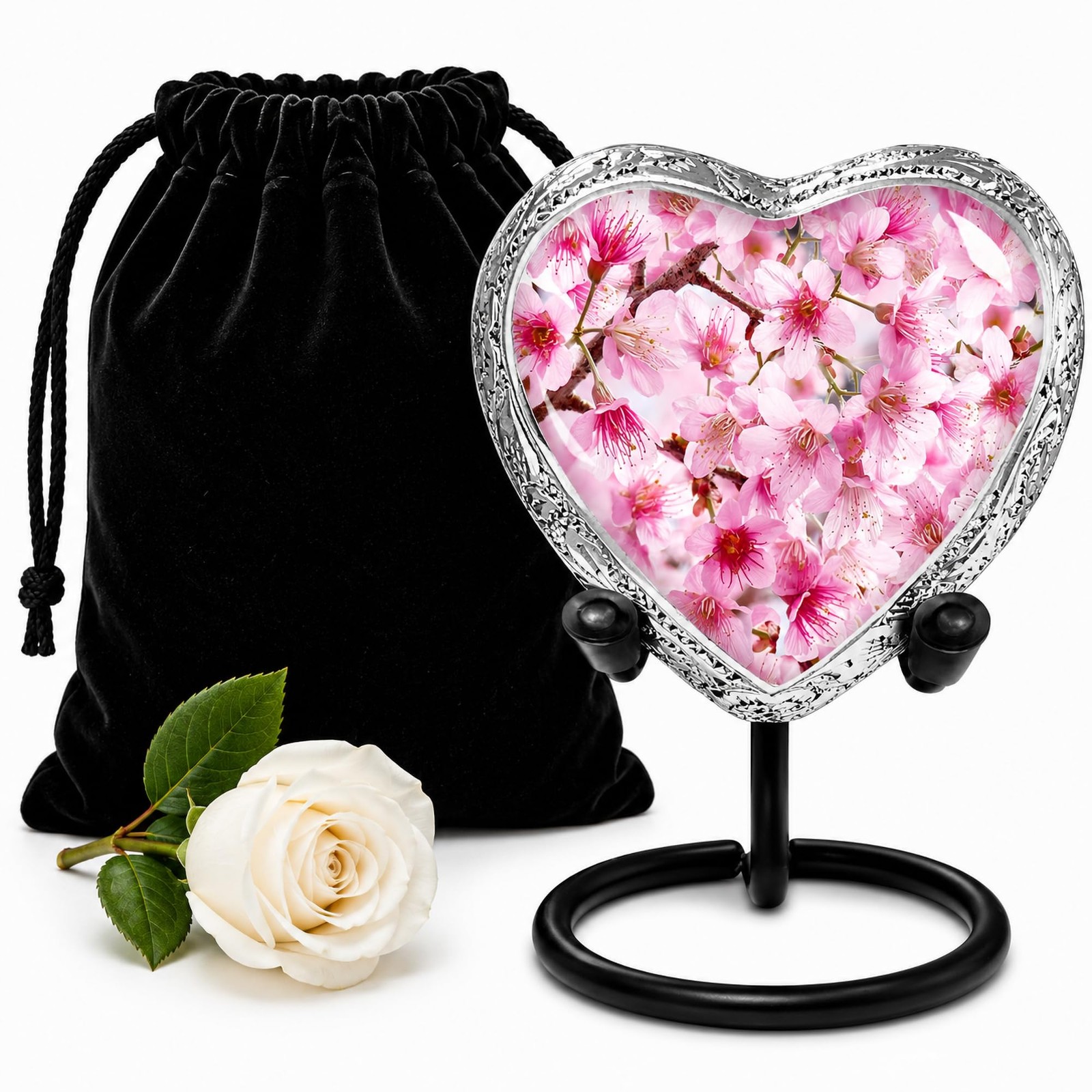 Everlight Memorials Pink Cherry Blossom Urn Heart Keepsake, Blossoms