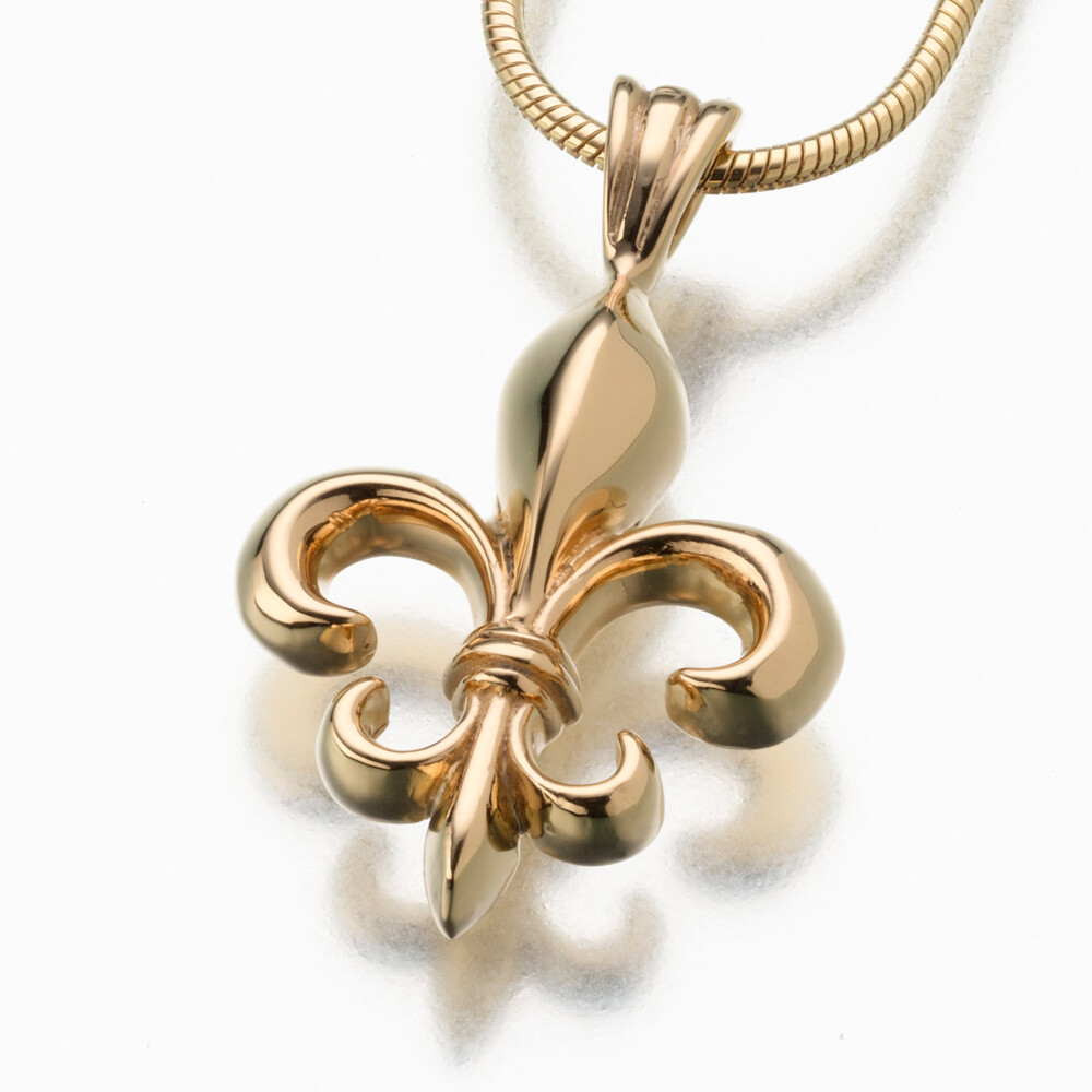 Gold Vermeil Fleur De Lis Memorial Jewelry Pendant Funeral Cremation Urn