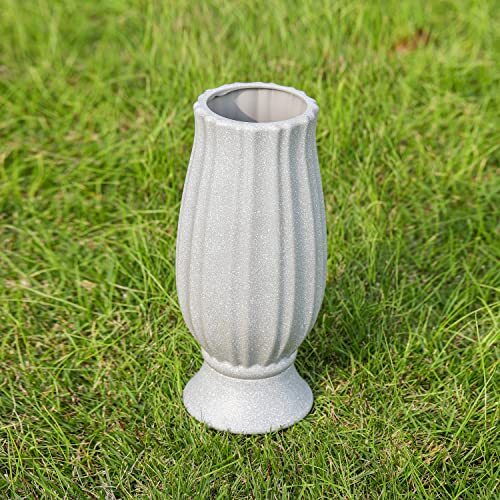 Cemetery Vase for Grave Decorations with Metal Spike Headstones Grey Granite