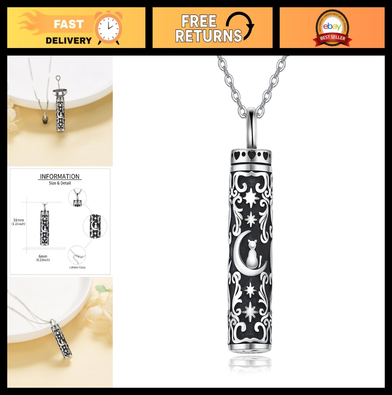 Pet Cremation Urn Necklace for Ashes – 925 Sterling Silver Keepsake Jewelry for