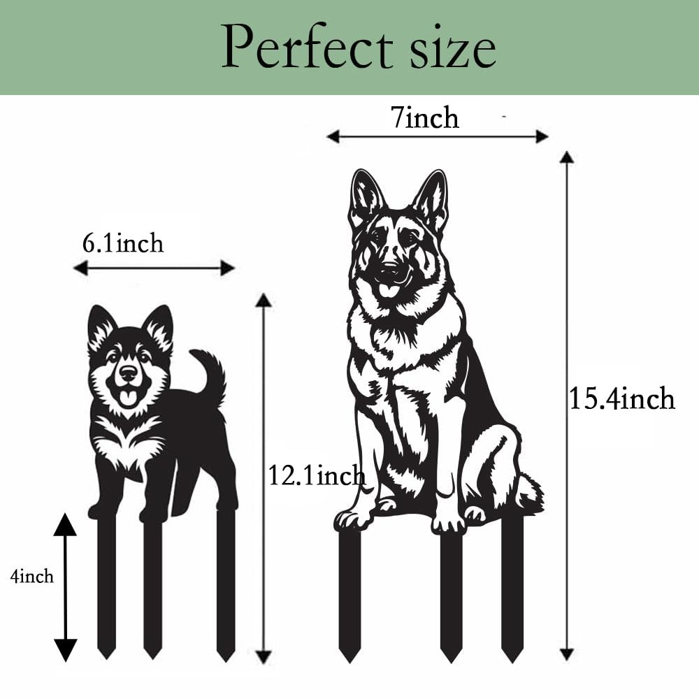 Metal Garden Dogs German Shepherd Stakes(2 Pack), German Shepherd Garden Stat…