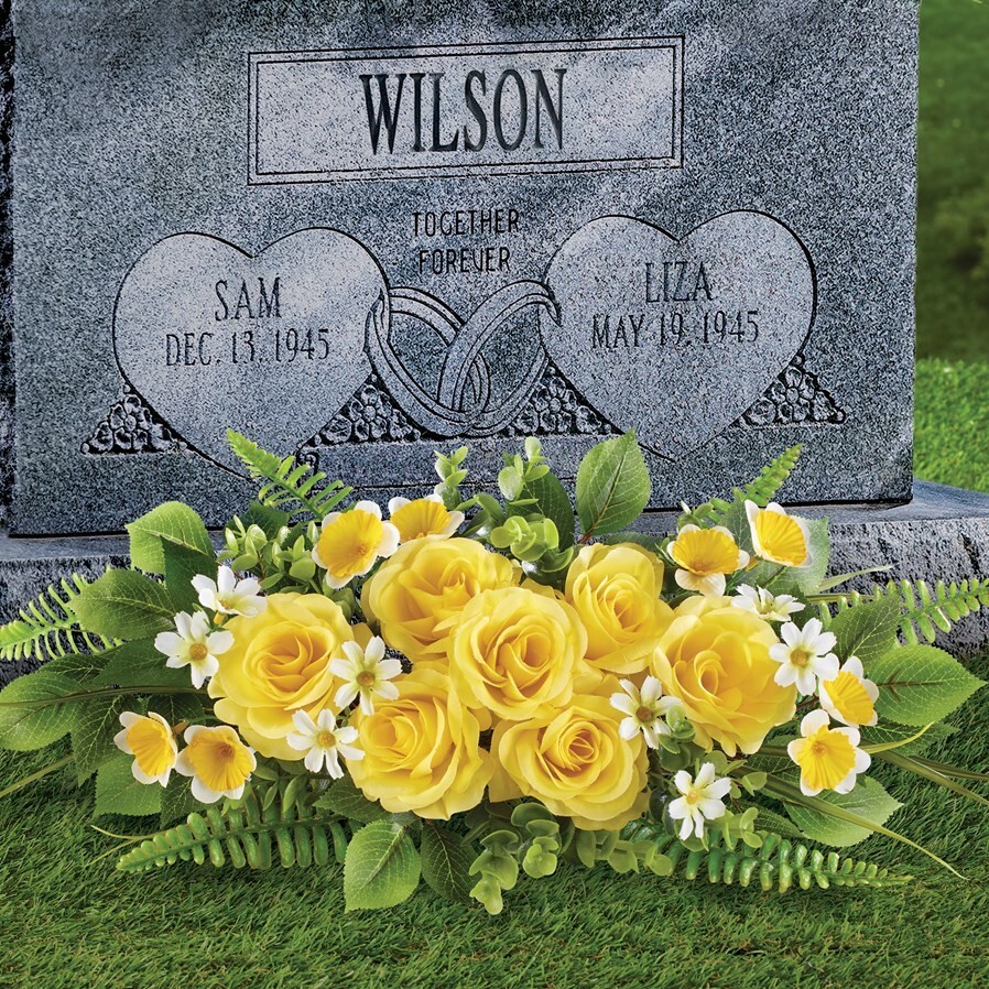 Yellow Roses and Greenery Loved Ones Cemetery Memorial Staked Floral Arrangement