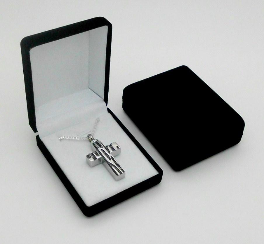 316L S/S Black & Silver Keepsake Cross Cremation Funeral Urn Pendant Jewellery