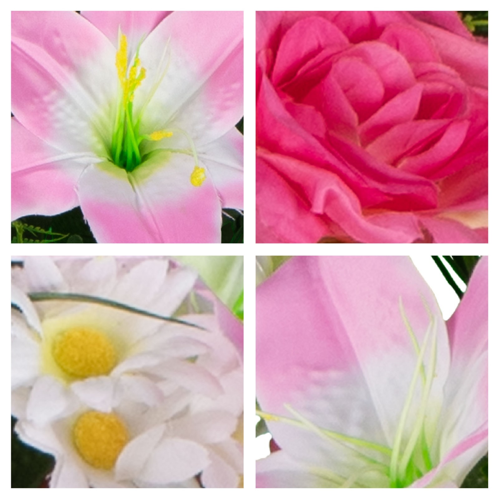 Artificial Cemetery Flowers – Pink Lily and Rose with White Daisies and Vase