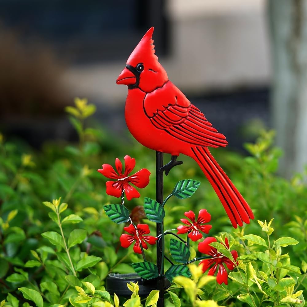 Cardinal Decor Garden Stake,Solar Metal Red Cardinal, Cardinal Bird Figurine …