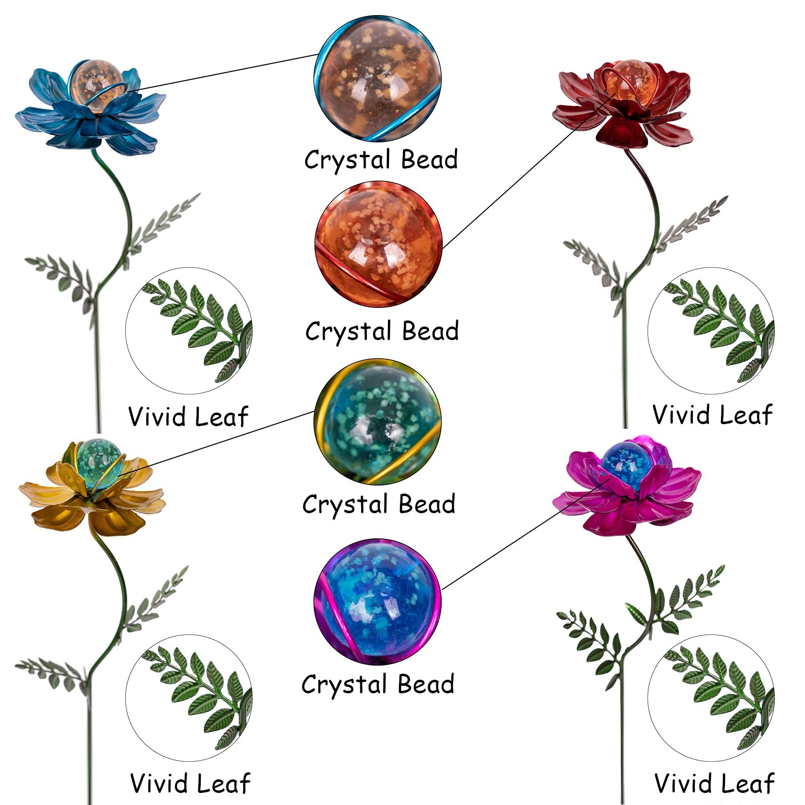 4 Pack Metal Flower Garden Stakes Waterproof Outdoor Decor for Lawn & Yard