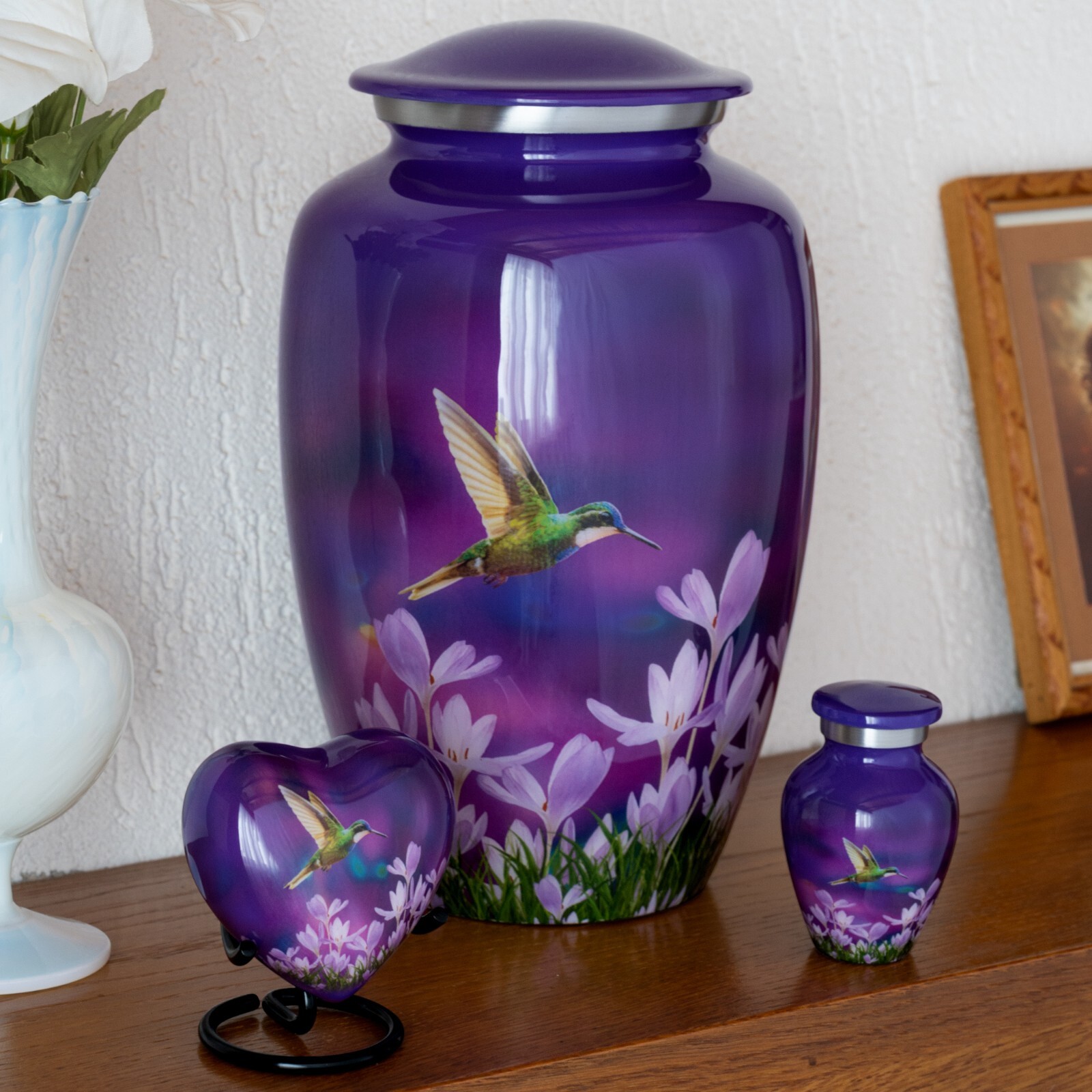 Purple Urn for Human Ashes Adult | Hummingbird Funeral Decorative Cremation Urns