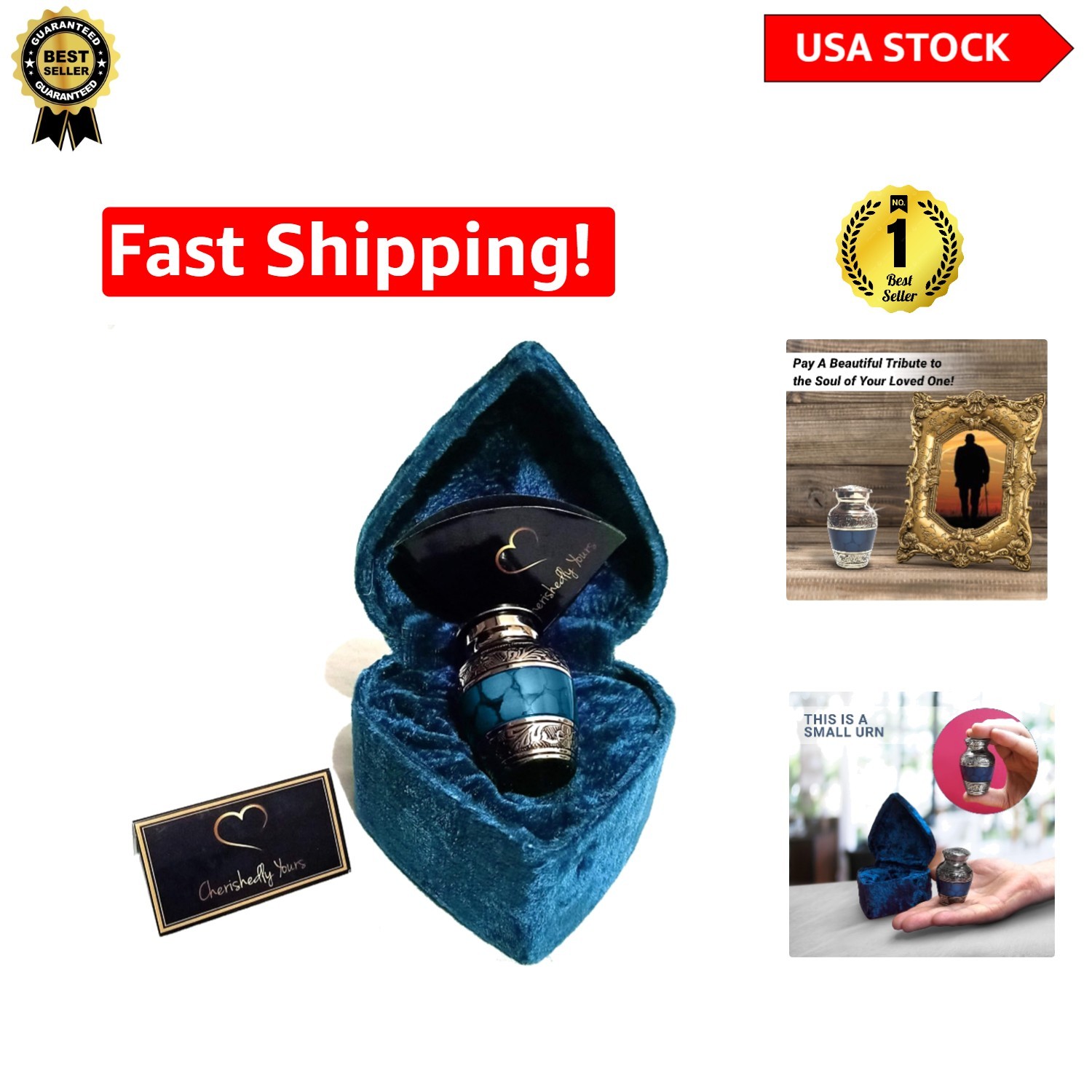 Personalized Petite Brass Keepsake Urn for Ashes with Heart Case & Funnel