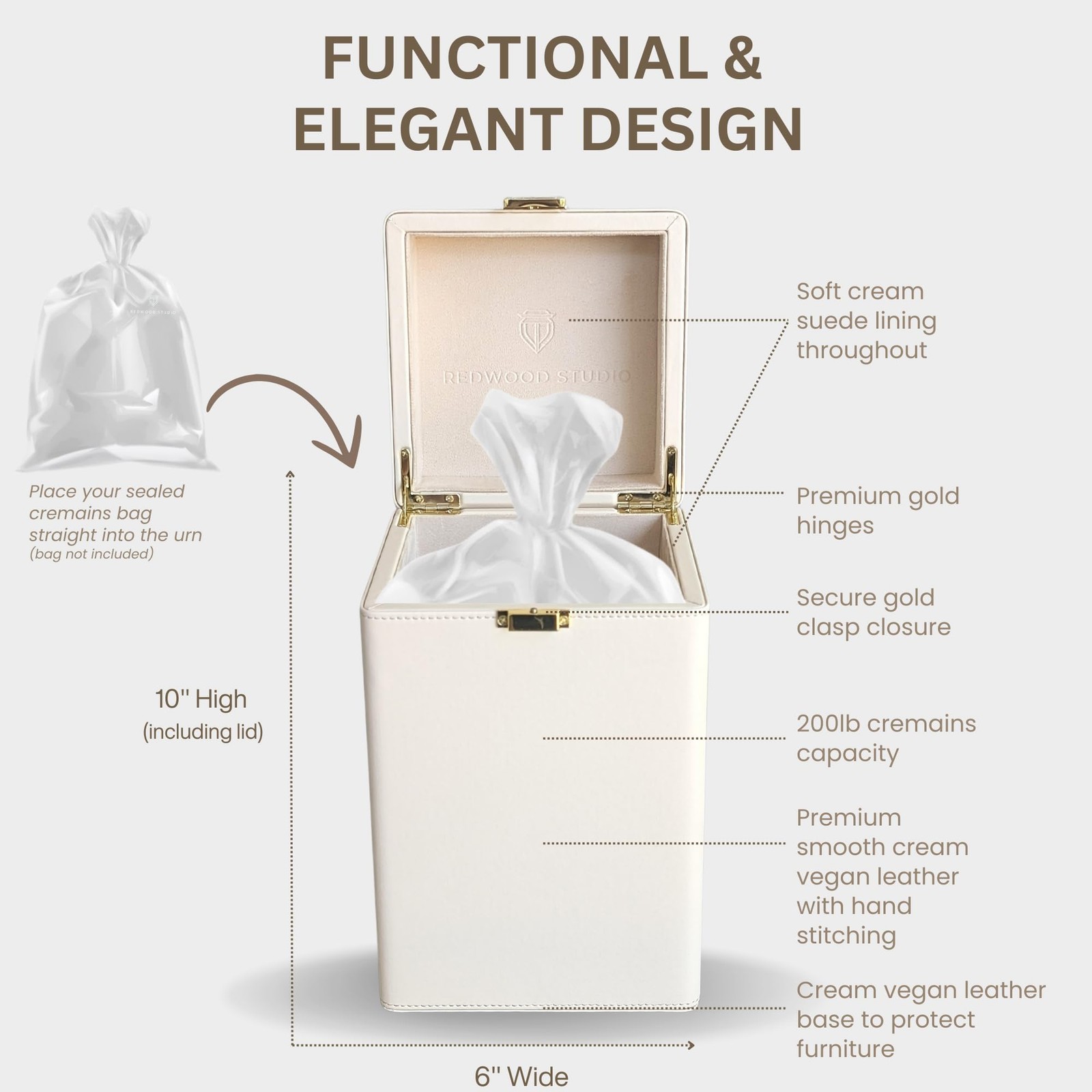 Elegant Discrete Memorial Keepsake Box | 200lb Cream Leather Urns for Human A…