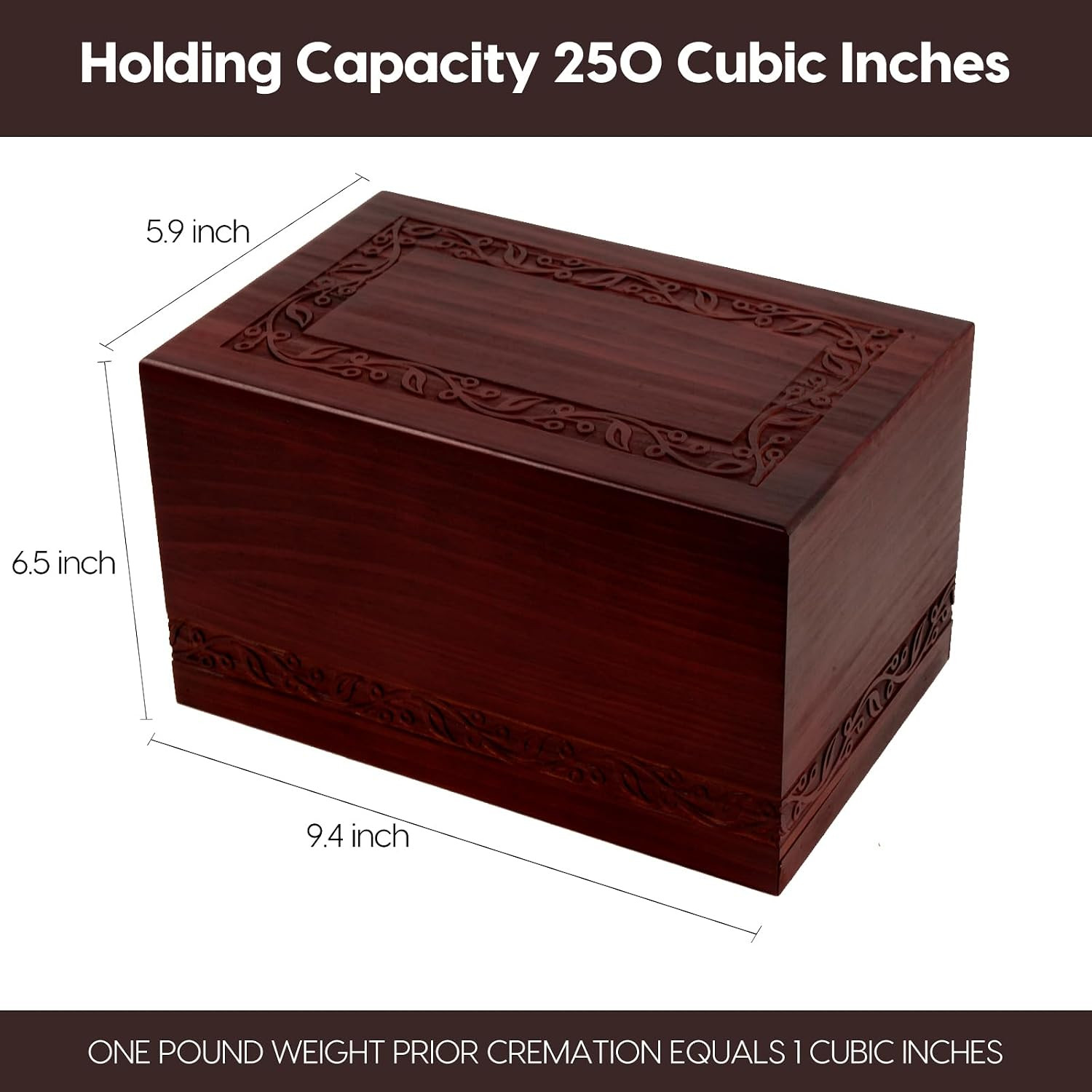 Wooden Urns for Human Ashes Adult Male Female, up to 250 Cubic Inches，Wood Crema