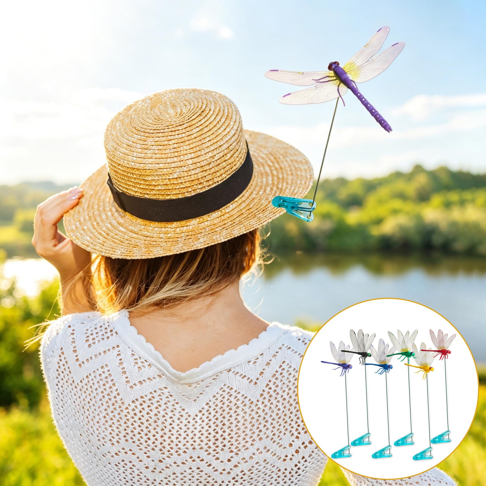 Colorful 3D Dragonfly Clips for Garden Decor Realistic PVC Stakes 6 Pcs