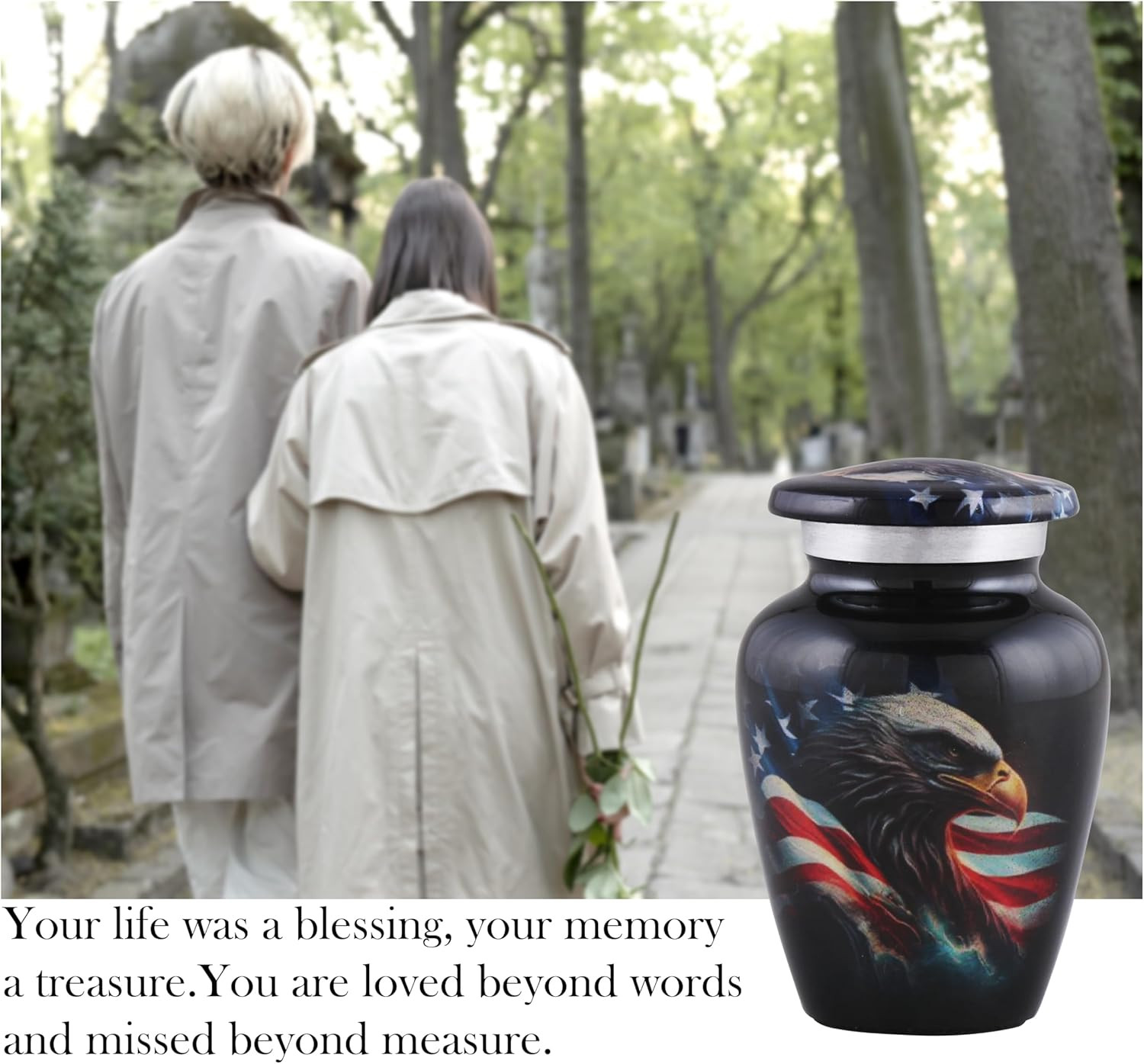 American Honor Keepsake Urn – American Flag & Eagle Mini Cremation Urns for Ashe