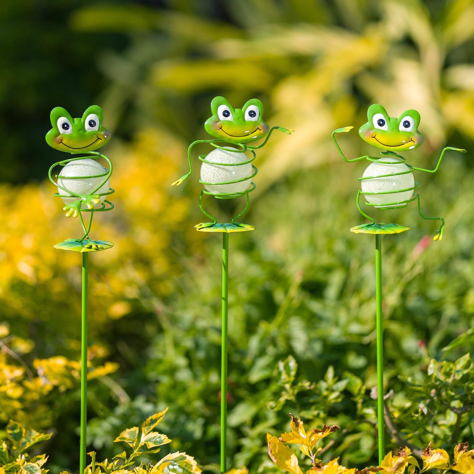 25″ Glowing Frog Garden Stakes – 3 Pcs Decorative Metal Yard Art for Outdoors