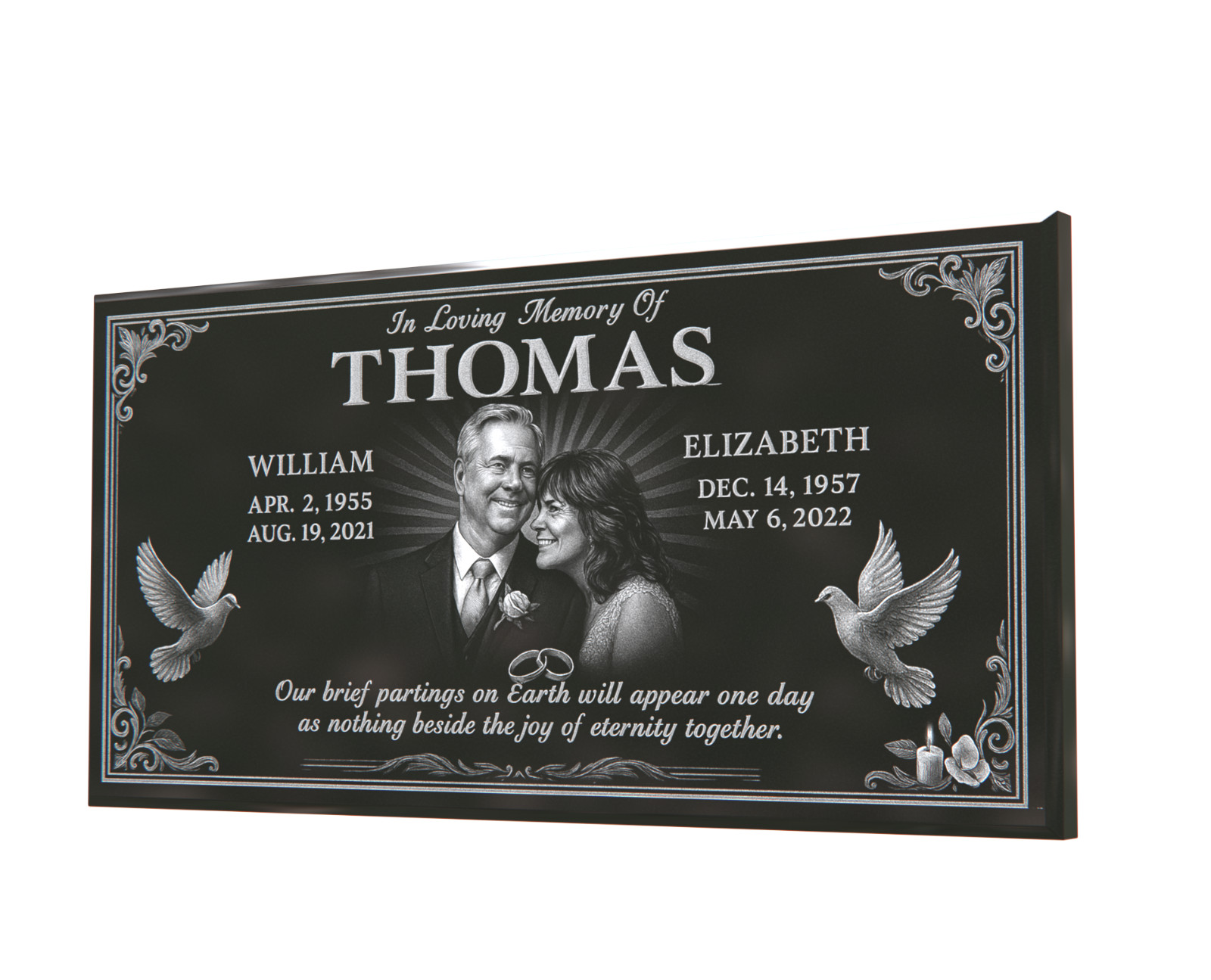 Custom Black Granite Headstone 24×12 – Personalized Portrait & Engraving & Doves