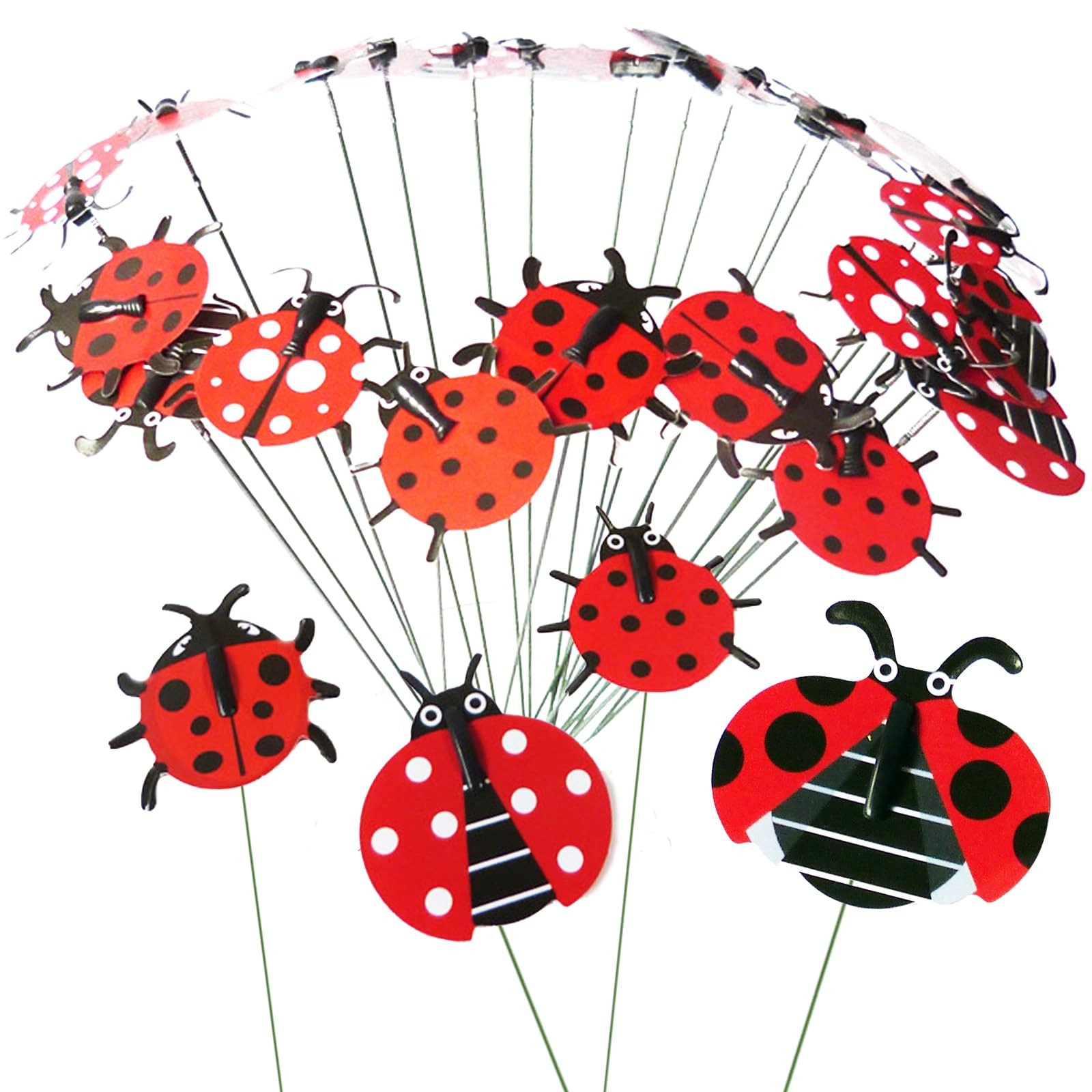 3D Ladybug Garden Stakes Decorative Yard, Patio & Plant Decor, 20 Pcs