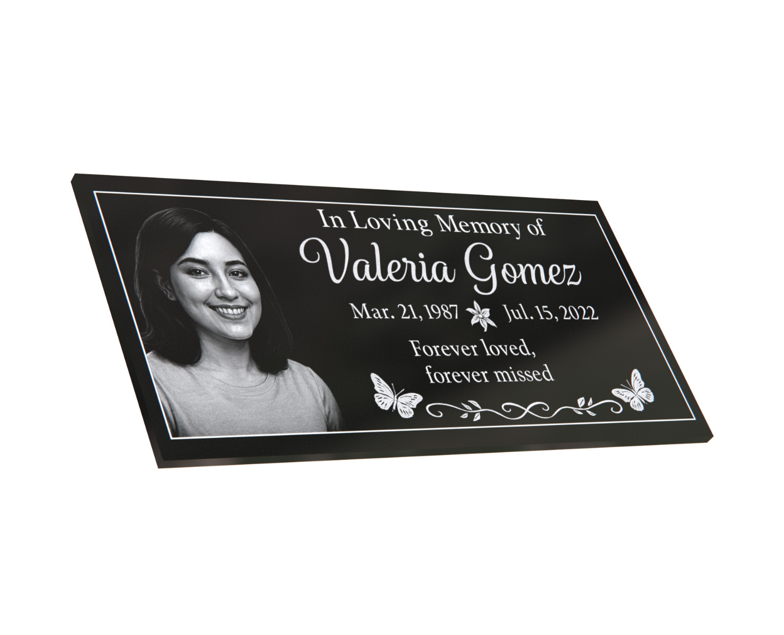 20×10×4″ Black Granite Grave Marker – Custom Portrait & Engraving