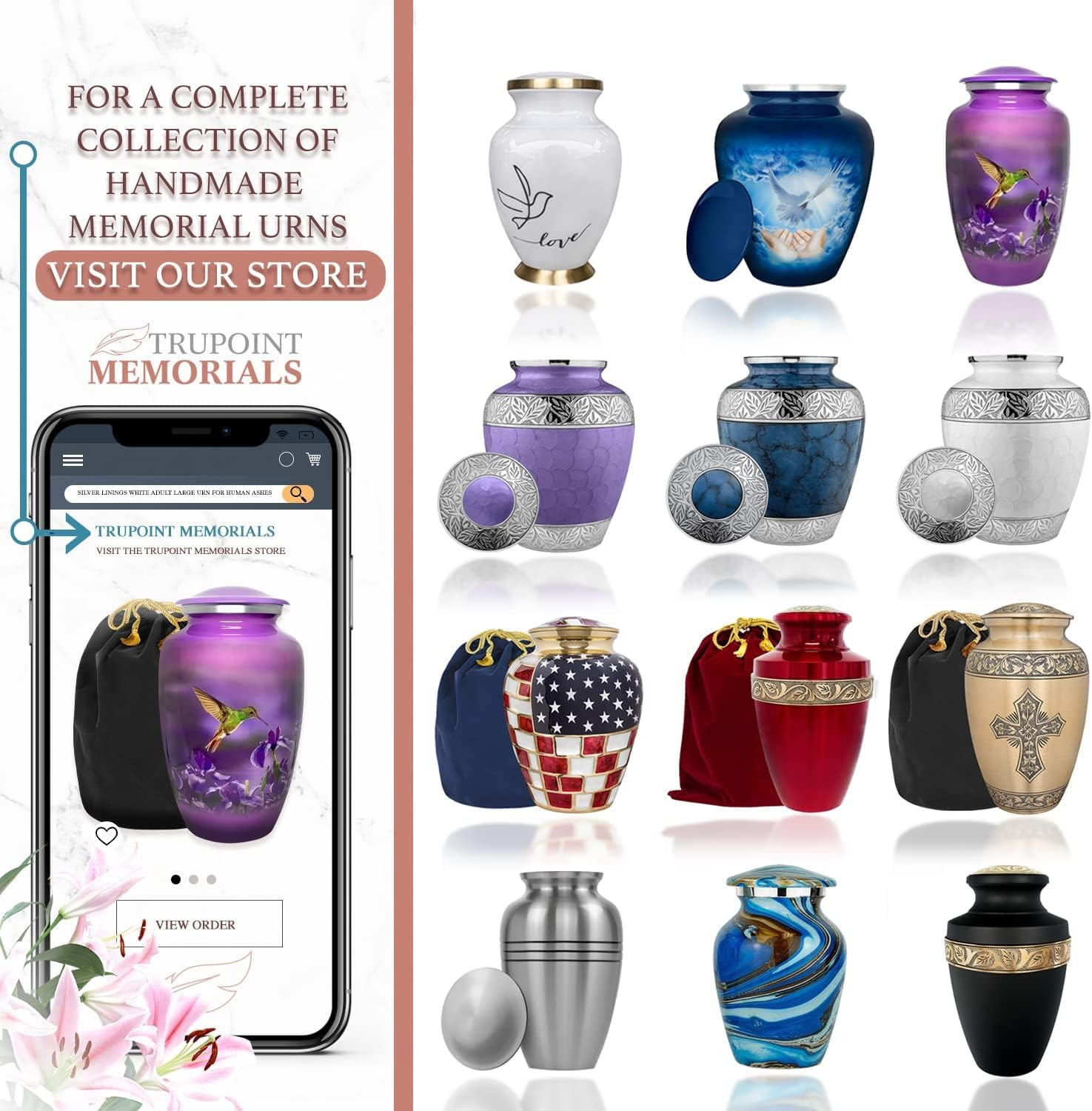Trupoint Memorials – Urns for Human Ashes Adult Female, Burial Urns, Decorative