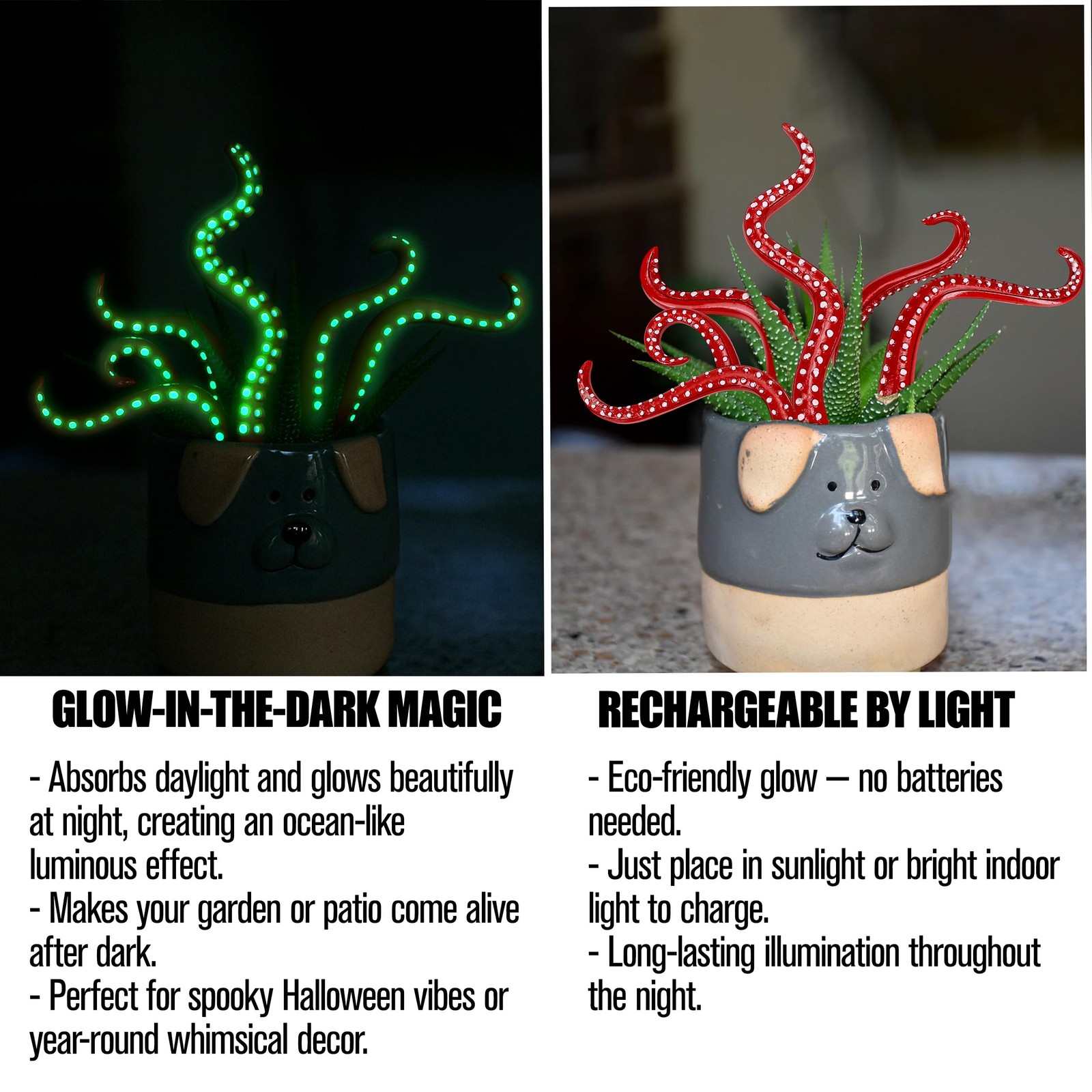 7Pcs Octopus Tentacle Plant Stakes Glow in The Dark Resin Luminescent at Nigh…