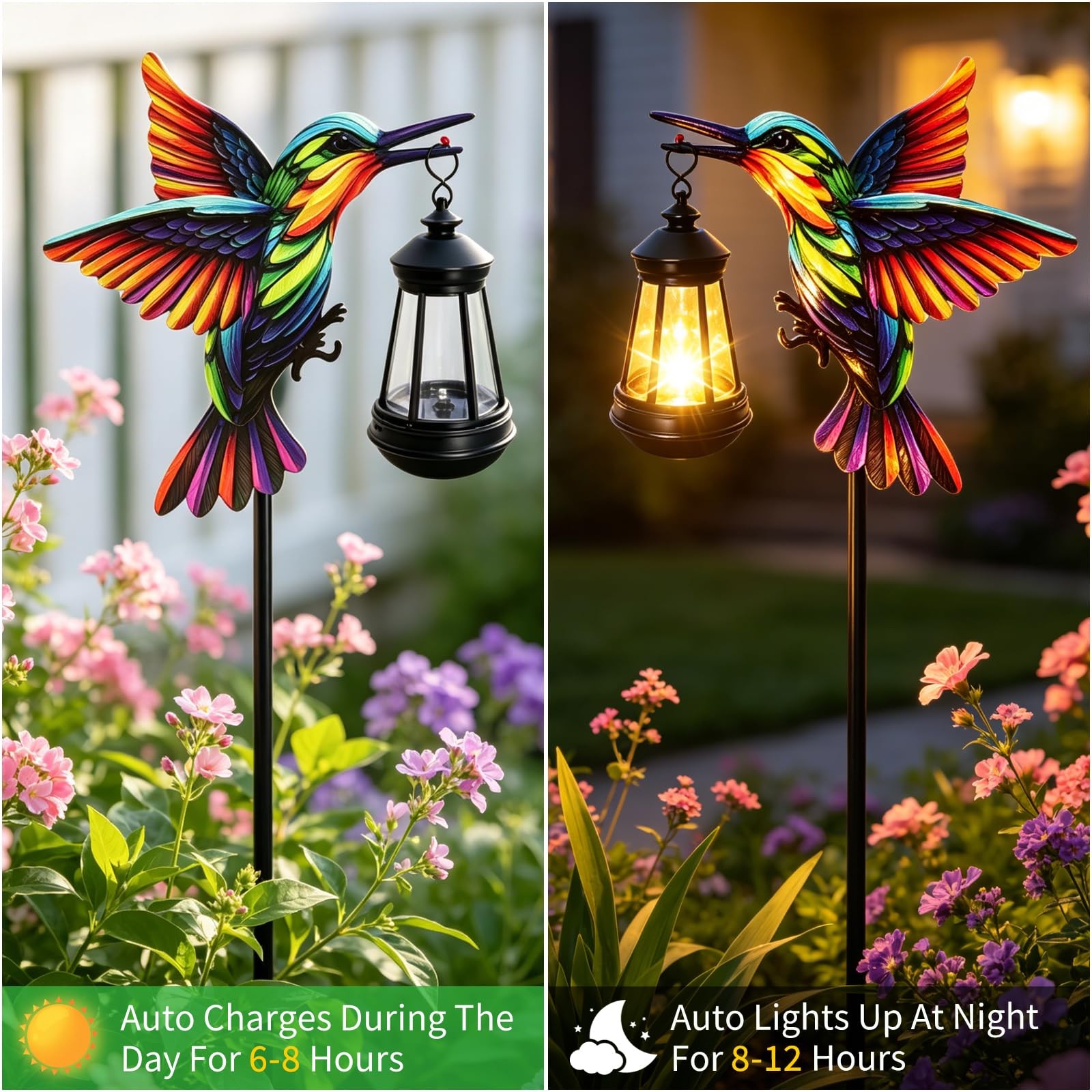 Solar Lights Outdoor Waterproof Hummingbird Garden Decor, 31in Metal Hummingb…
